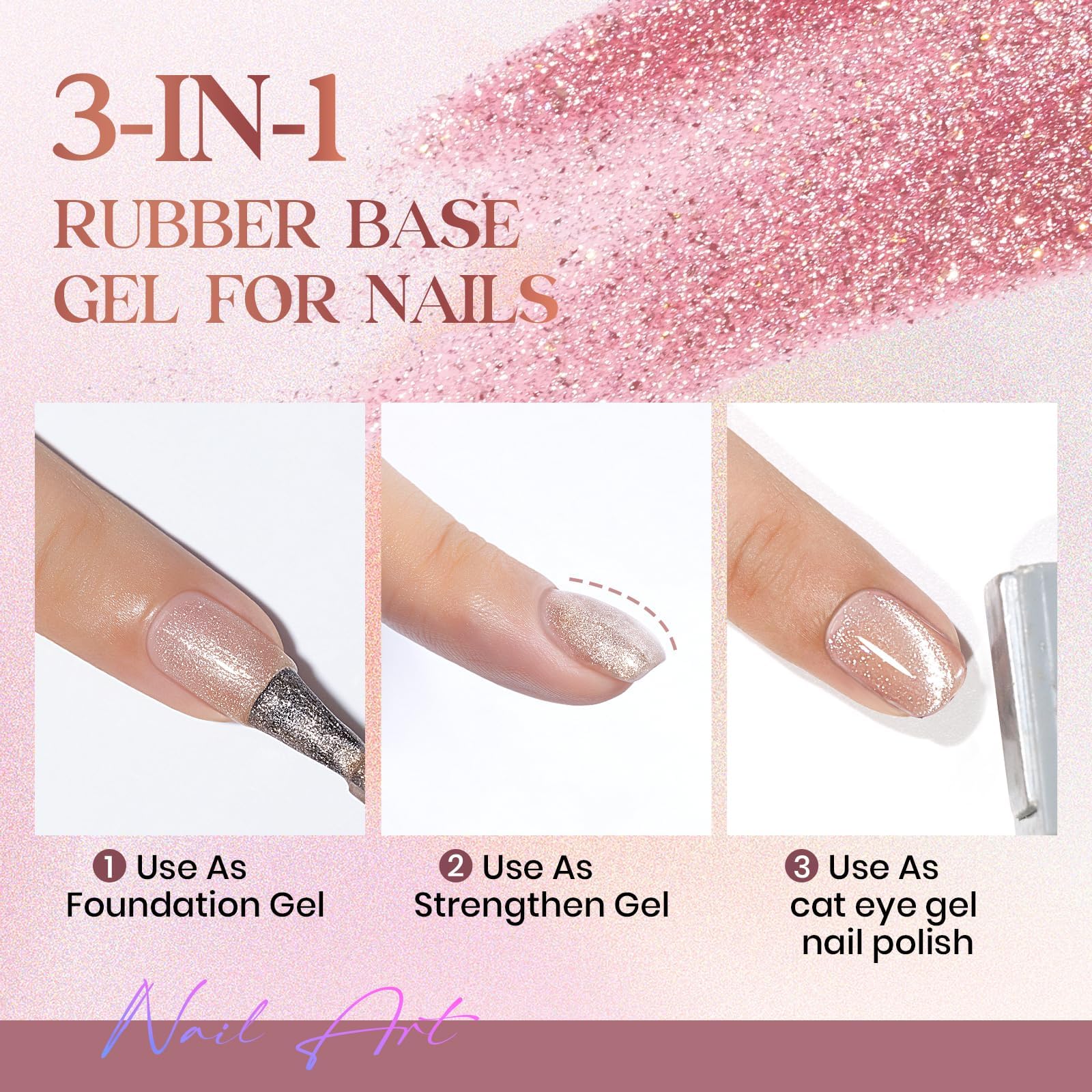 Mizhse Cat Eye Gel Polish Set, 3 In 1 Rubber Base Gel For Nails, 6 Colors 10Ml Holographic Glitter Cat Eye Gel With 2 Magnets, N