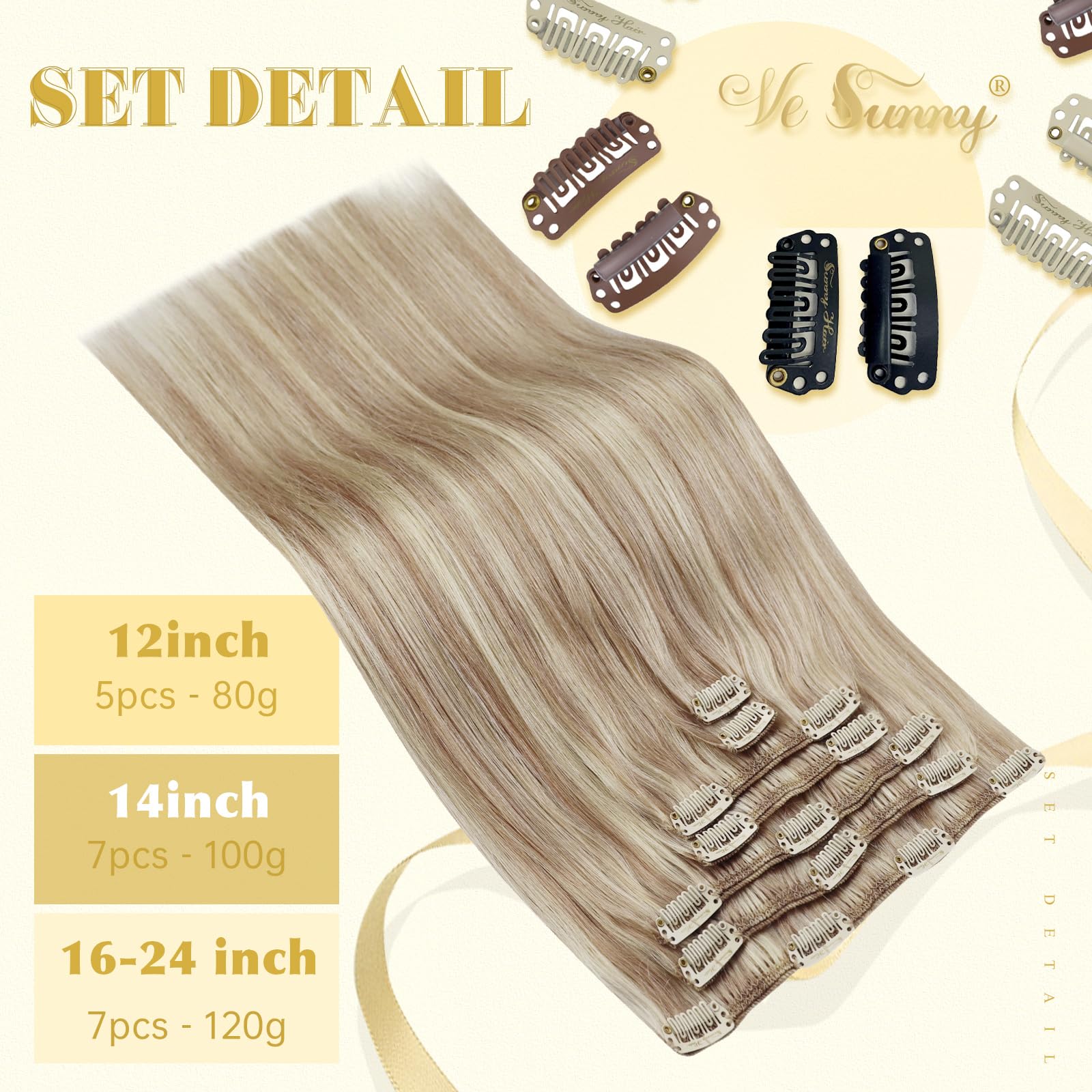 Ve Sunny 22Inch Hair Extensions Clip Ins Blonde Highlights Clip In Hair Extensions Human Hair Long Blonde Clip In Hair Extension