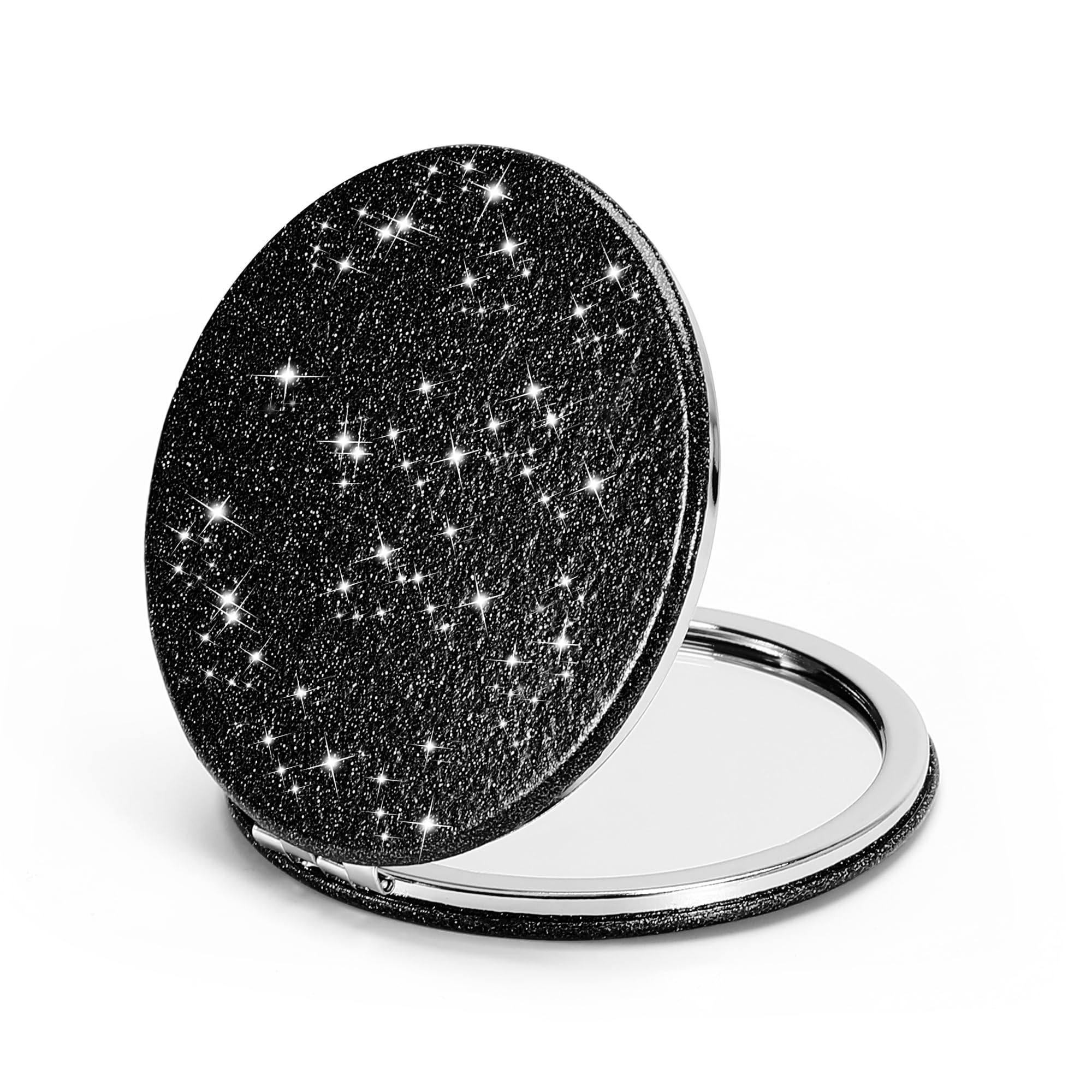 Dynippy Compact Mirror 3.15 inch Double-Sided 1X/2X Magnifying Bulk Pu Leather Makeup Mirrors Round Mirror for Purses Small Pock