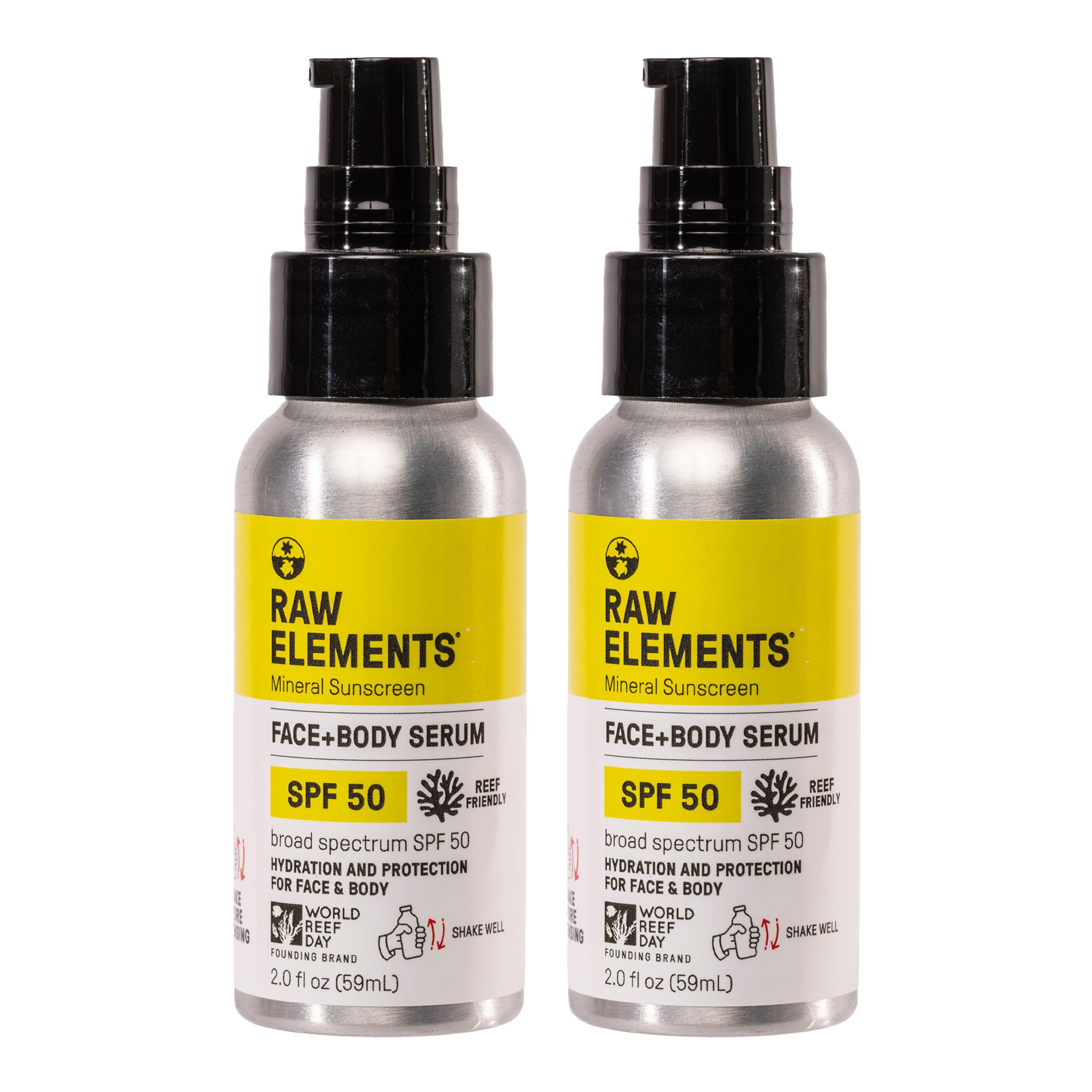 Raw Elements Face + Body Serum SPF 50  Mineral Sunscreen, 2 oz (2Pack)