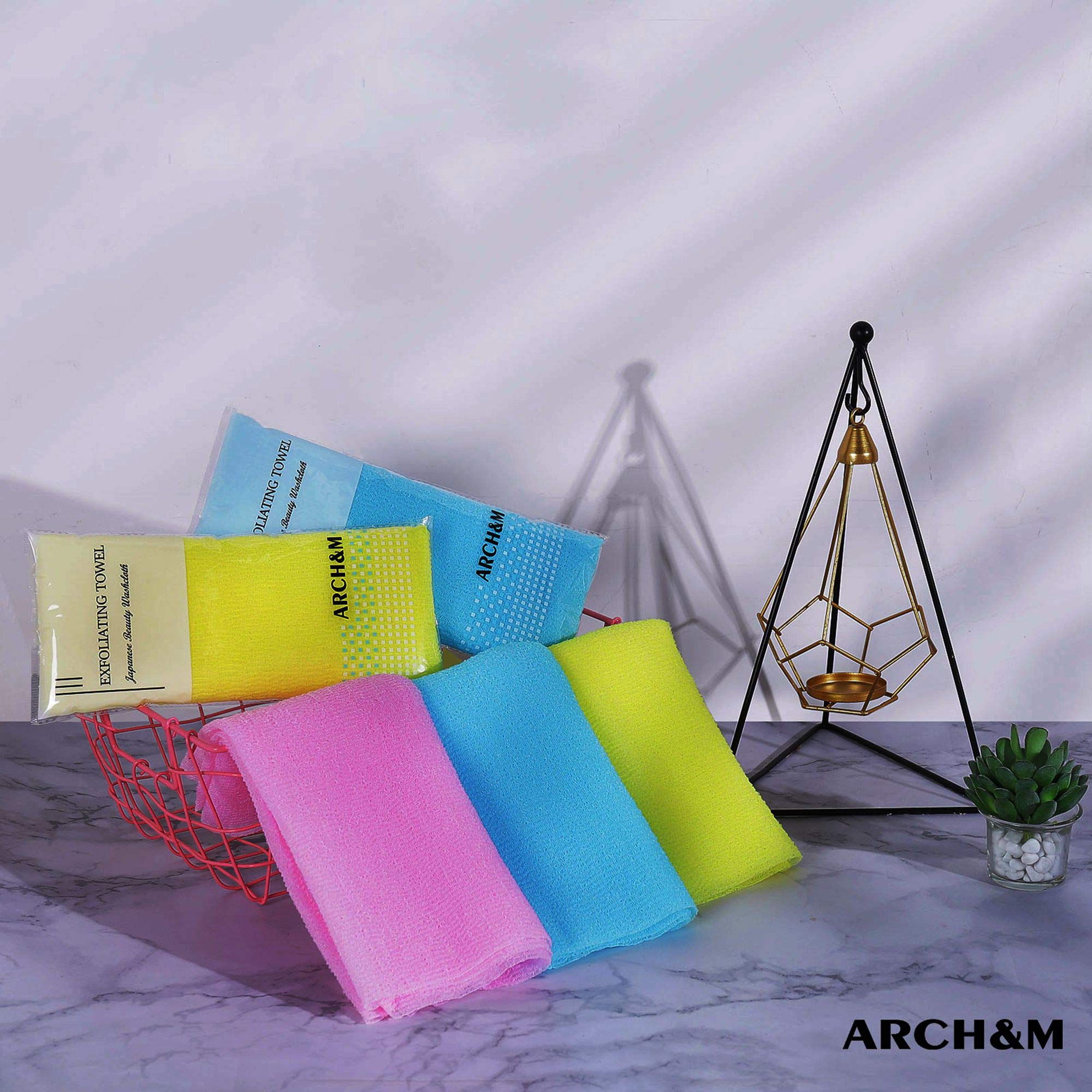 Arch&M Exfoliating Washcloth 12 Pack Back Scrubber For Shower Towel Exfoliating Body Scrubber Microabrasion Sponge Japanese Bath