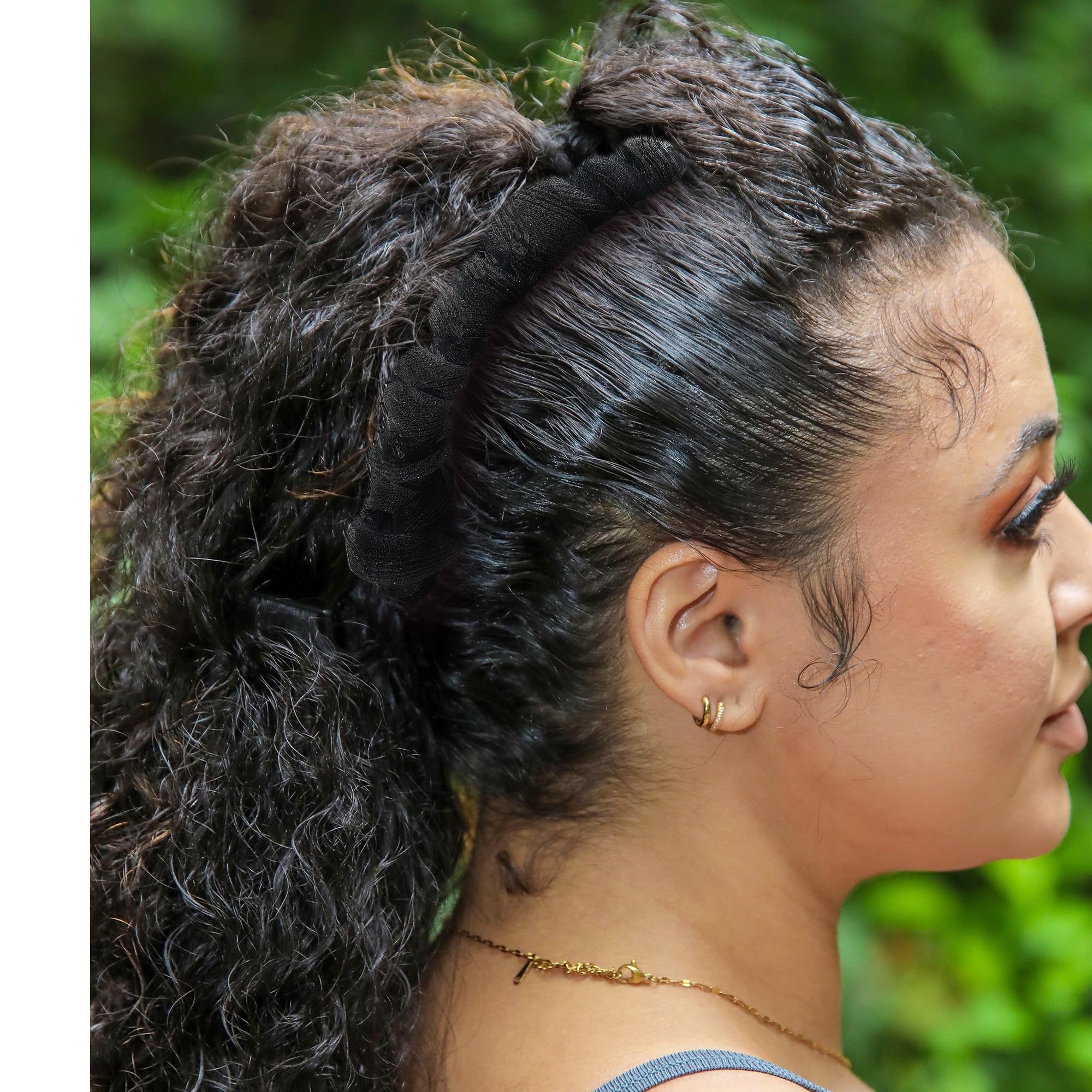 Large Banana Hair Clip For Thick Curly Hair, Make Easy Protective Styles (Large Peach Ribbon) (Black Grey, Large)