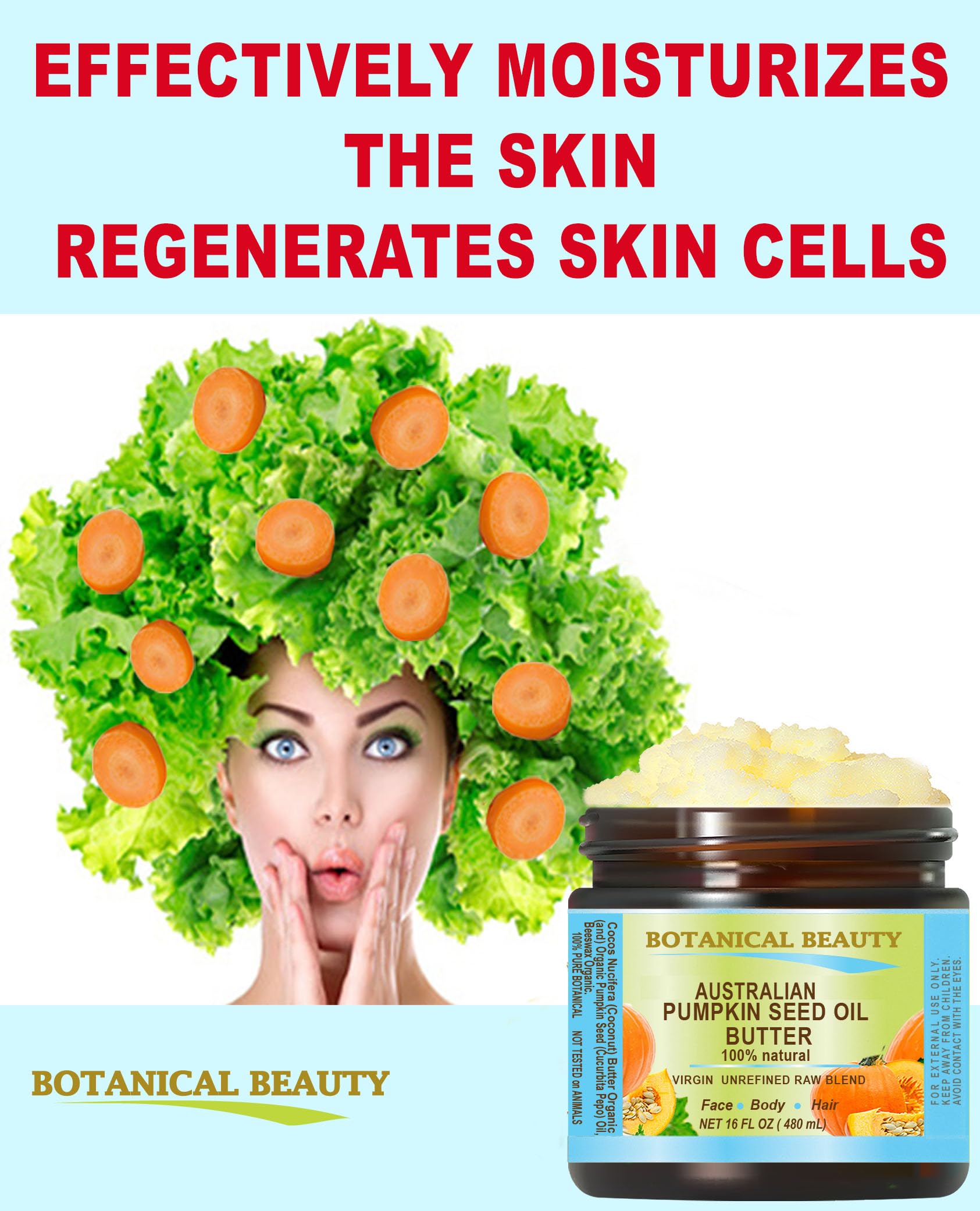 Botanical Beauty' Pumpkin Seed Oil Butter Australian Natural Virgin Unrefined Raw For Face, Skin, Damaged Hair, Lip, Nails 2 Fl.