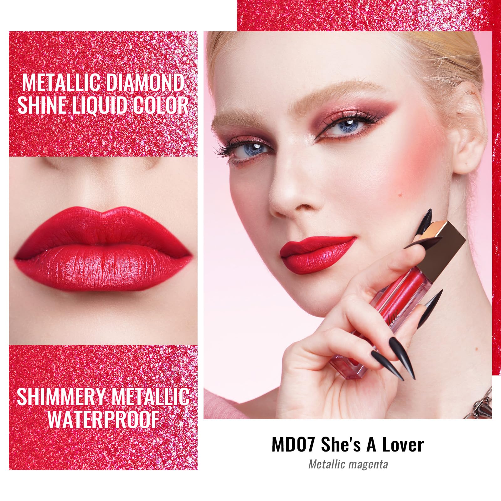 Oulac Red Lip Gloss Metallic Shine Lipstick For Women, Long Lasting Waterproof, High Impact Lip Color, Smooth Aslo For Eyeshadow
