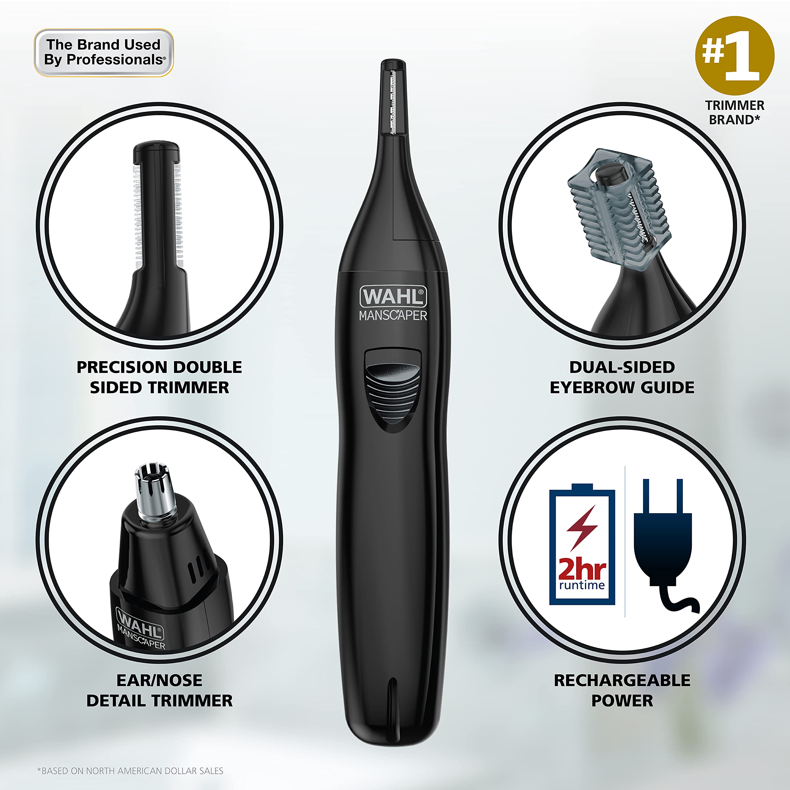Wahl Manscaper Rechargeable Multipurpose Precision Detail Trimmer with Rotary Attachment Head for Hygienic Grooming of Hair Anyw