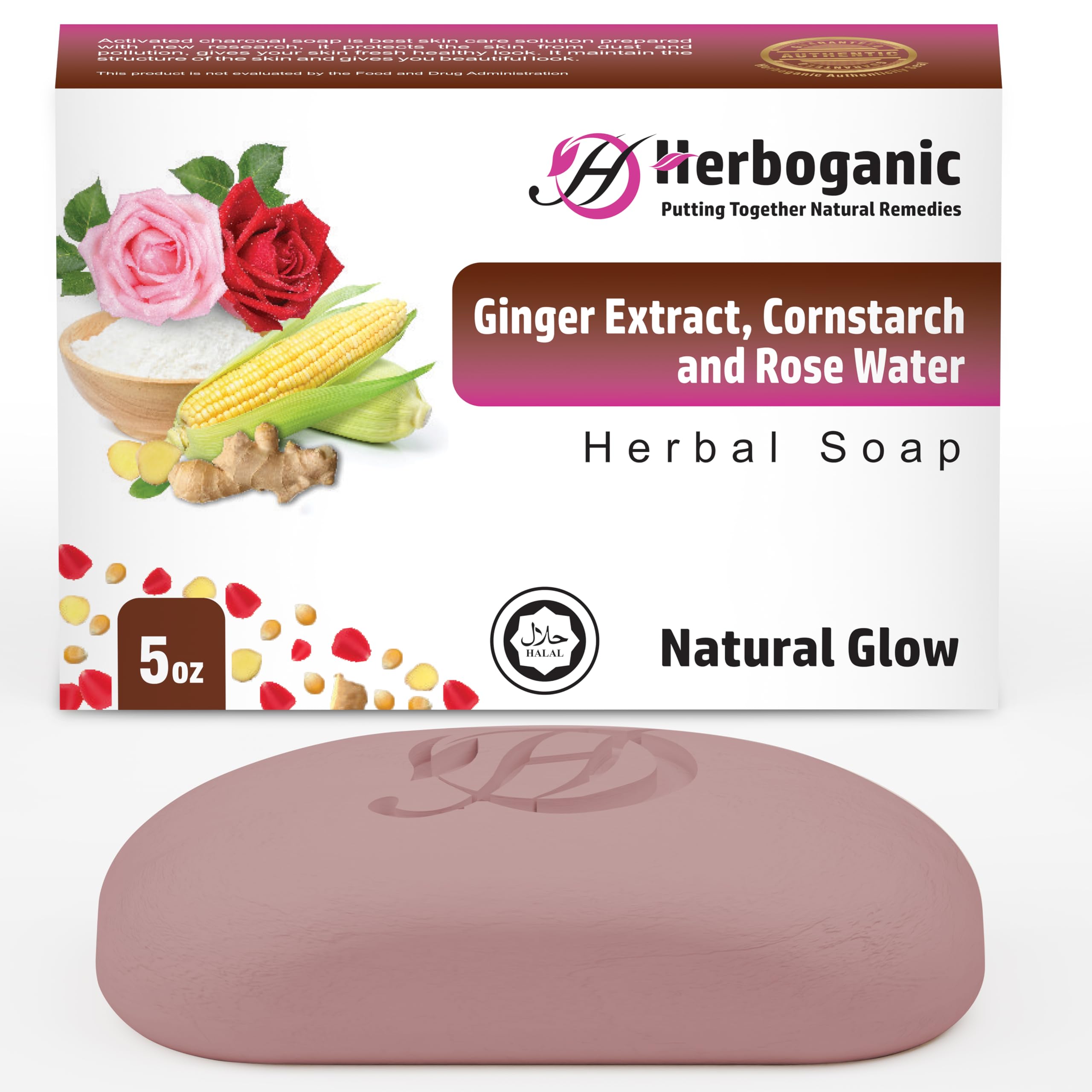 Herboganic Ginger Extract,Cornstarch & Rose Water Herbal Soap| Revitalizing Bar Soap For Face And Body| Enhances Natural Glow |