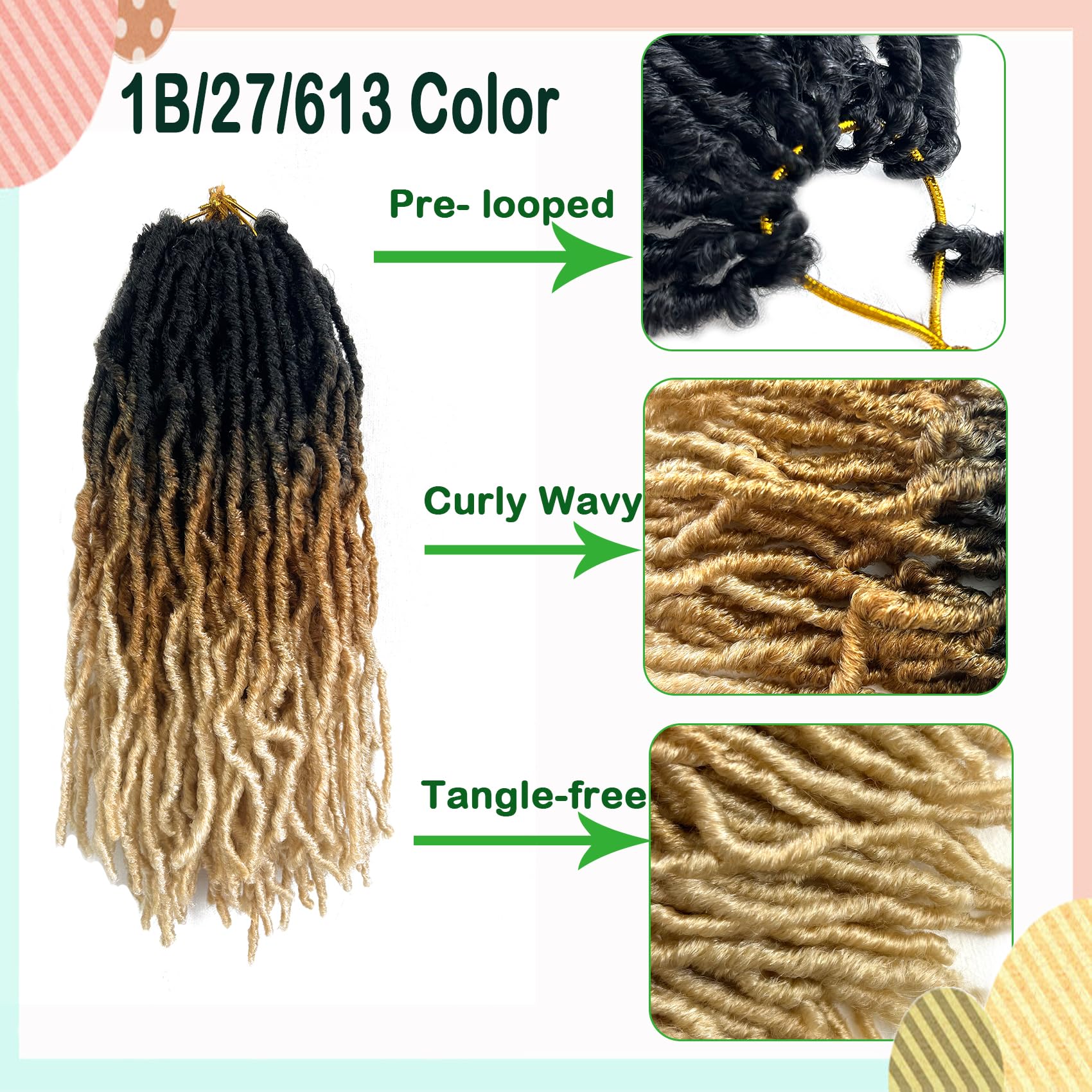 Ombre Soft Faux Locs Crochet Hair 14 Inch New Soft Locs 8 Packs Pre-Looped Crochet Braids Short Soft Goddess Locs Curly Wavy Cro