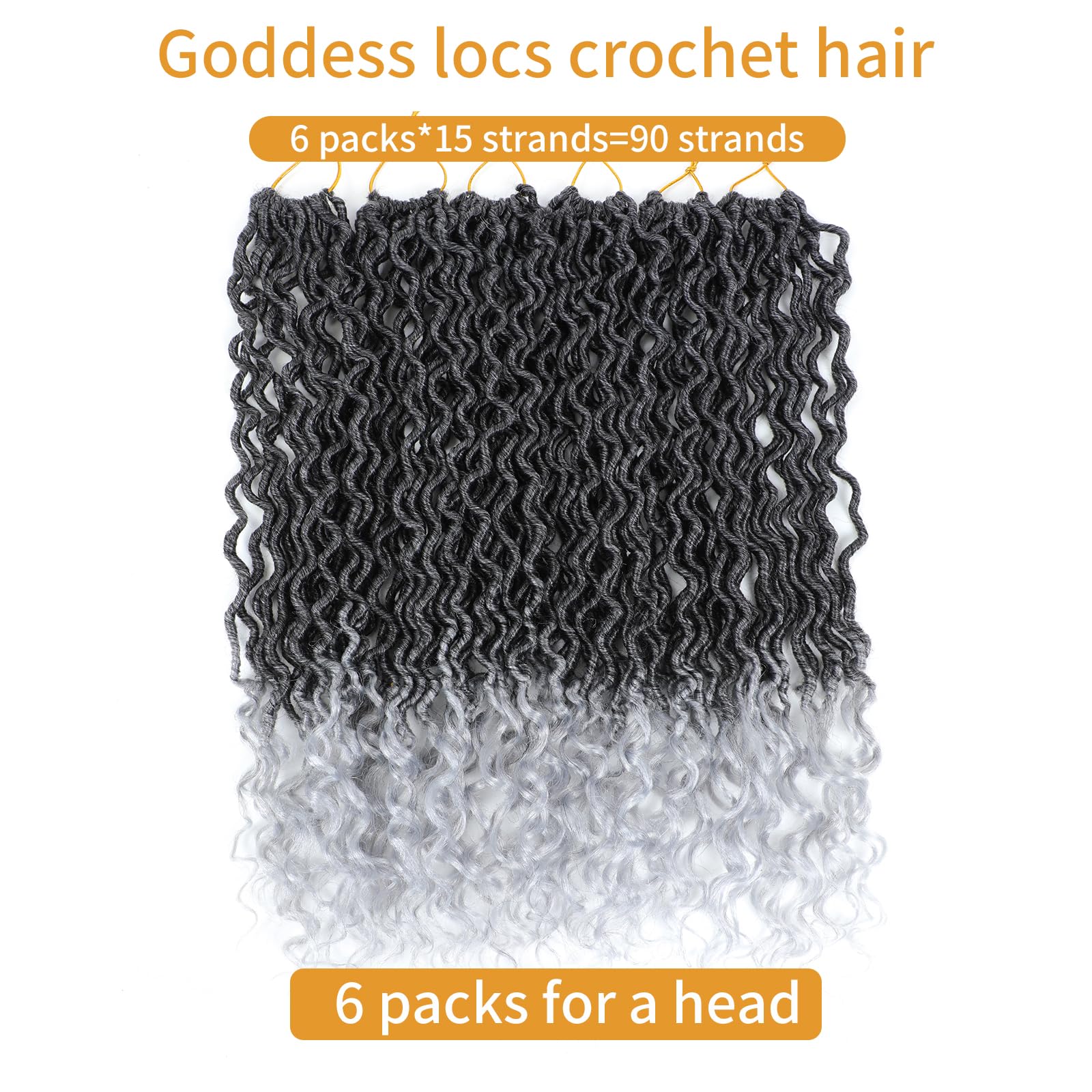 Faux Locs Crochet Hair 18 Inch 6 Packs Ombre Grey Goddess Locs Crochet Hair Pre Looped Crochet Faux Locs With Curly Ends Soft Lo