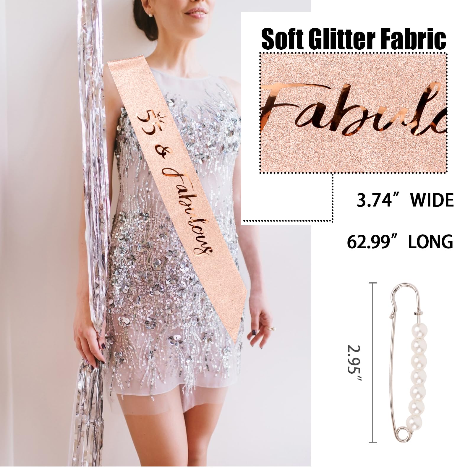 Cieher 55Th Birthday Crown + 55Th Birthday Sash + Pearl Pin Set,55 & Fabulous Birthday Sash, 55 Birthday Tiara, 55Th Birthday De
