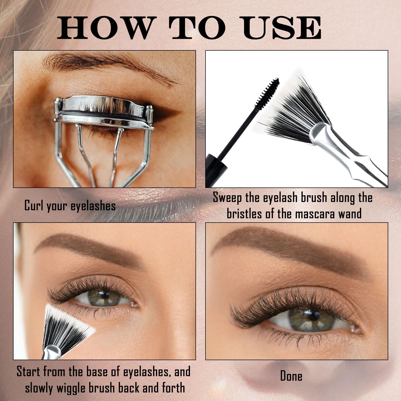2pcs Mascara Brushes for Lashes, 2 Styles Folding Angle Scalloped Lash Brush Fan Shaped Eyelash Brush Separator Multifunctional