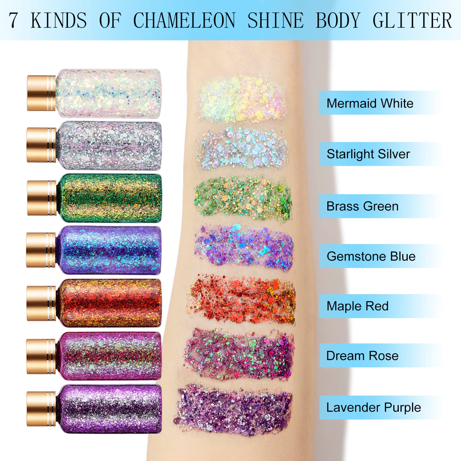 Holographic Body Glitter Gel for Face, Body, Nail, Super Long Lasting Waterproof Quick Dry Liquid Chunky Green Glitter for St. P