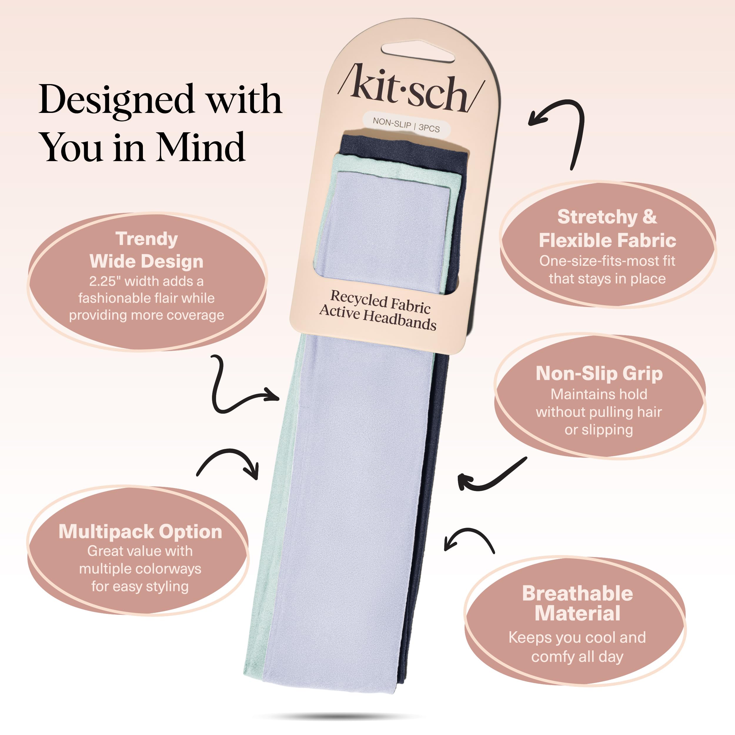 Kitsch Wide Headbands for Women - Fashion Sports Headband for Workout, Yoga, Gym, Running, Exercise | Stretchy Head Bands | Hair