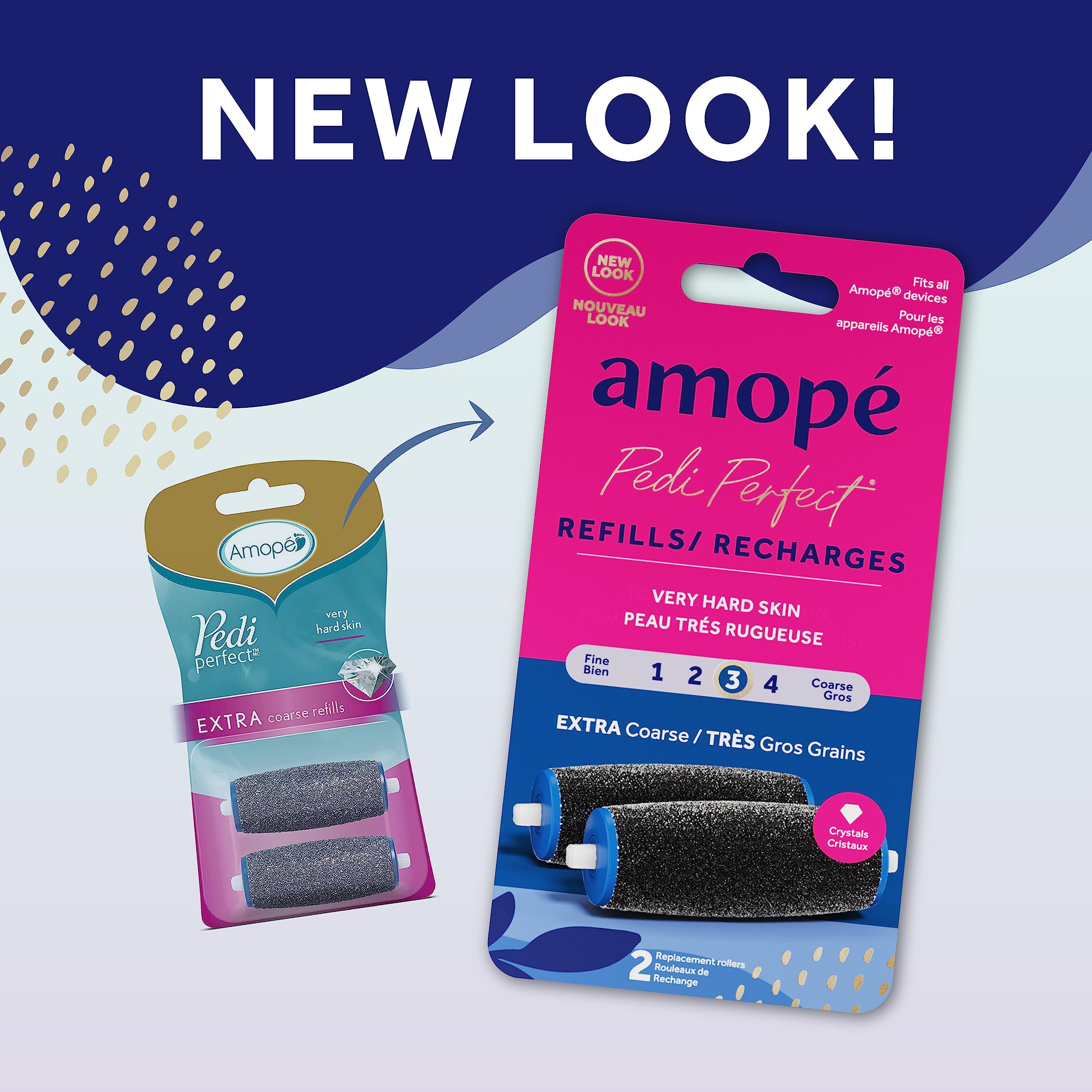 Amope Pedi Perfect Electronic Foot File Refills, Extra Coarse Rollers For Feet, Removes Hard And Dead Skin - 2 Count