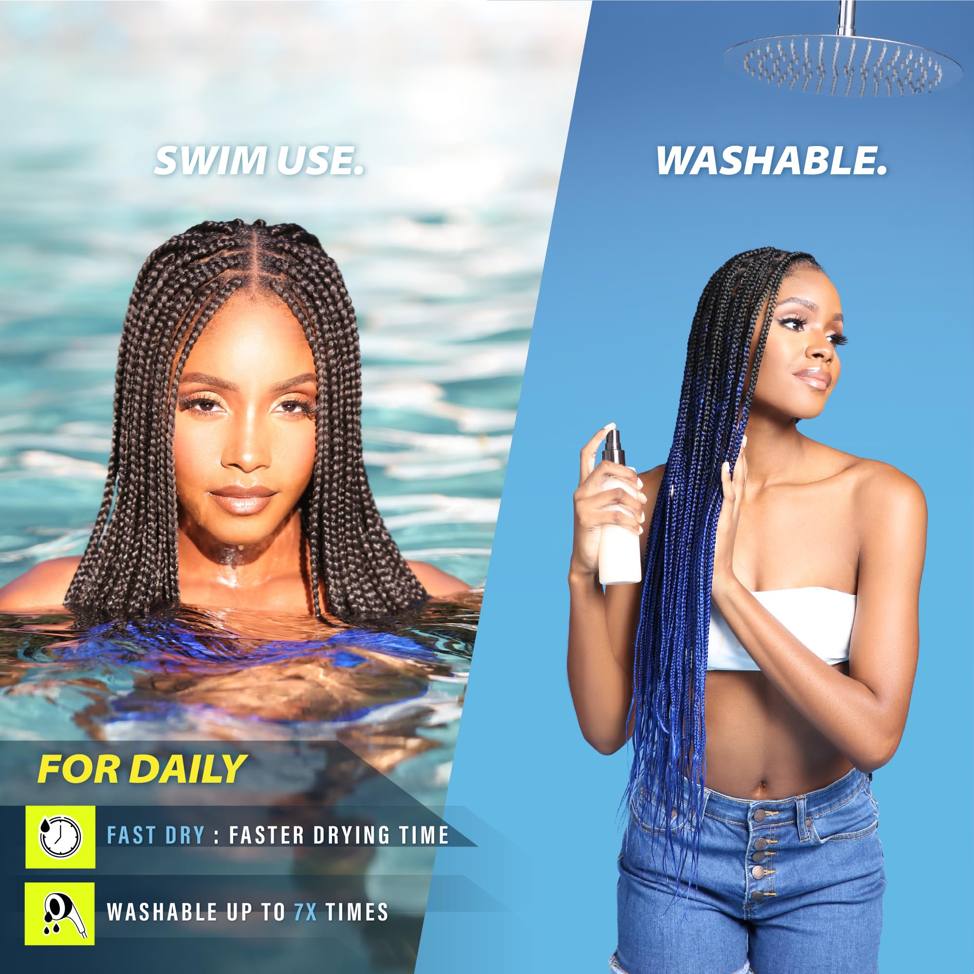 SENSATIONNEL AFRICAN COLLECTION KANEKALON AQUATEX PRE-LAYERED SYNTHETIC BRAID 48 / WATER-REPELLENT - 3XRUWA (2PACK, 1B Off Black