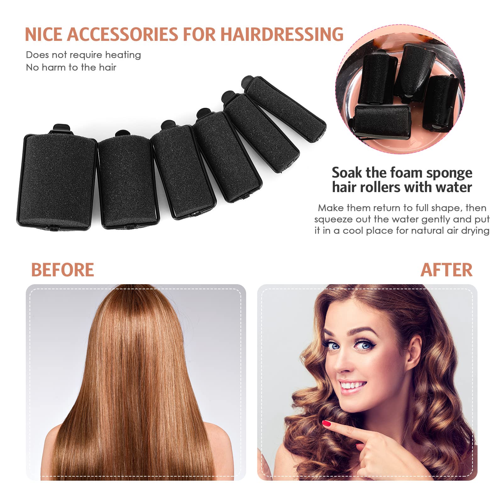 Syhood Foam Sponge Hair Rollers - 56 Pieces, Flexible Styling Curler Set with Stainless Steel Pintail Comb - Black