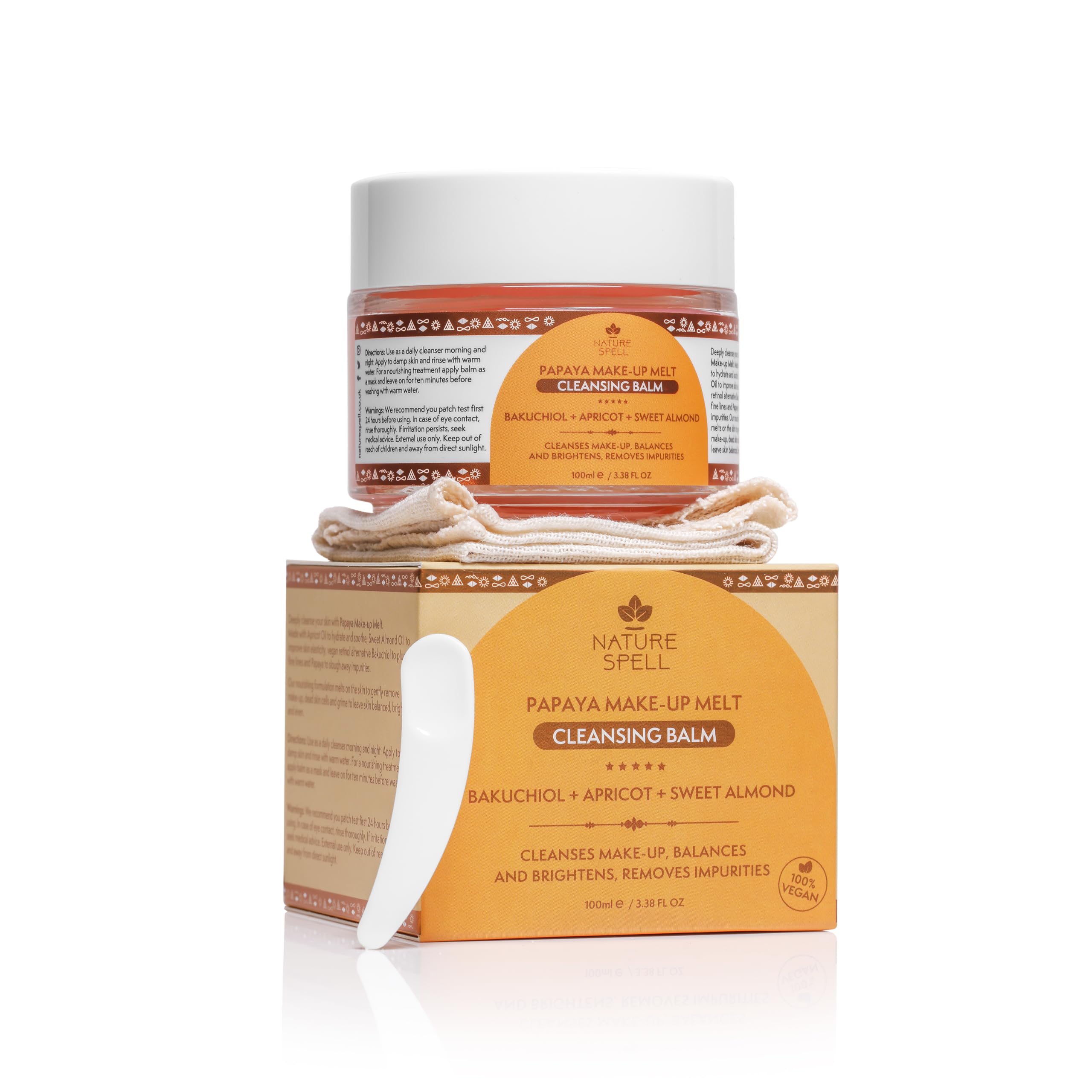 Nature Spell Papaya Cleansing Balm, Makeup Remover For All Skin Types, with Muslin Cloth and Applicator, 3.38 Fl Oz