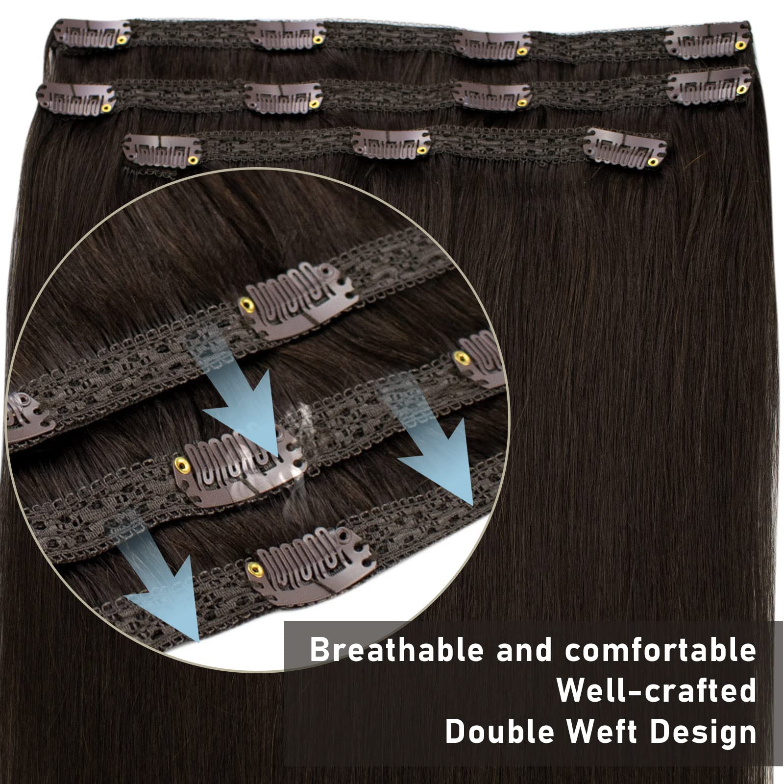 Sunny 22 Inch Clip In Hair Extensions Real Human Hair Darkest Brown Hair Extensions Clip Ins Straight Real Hair Clip In Extensio