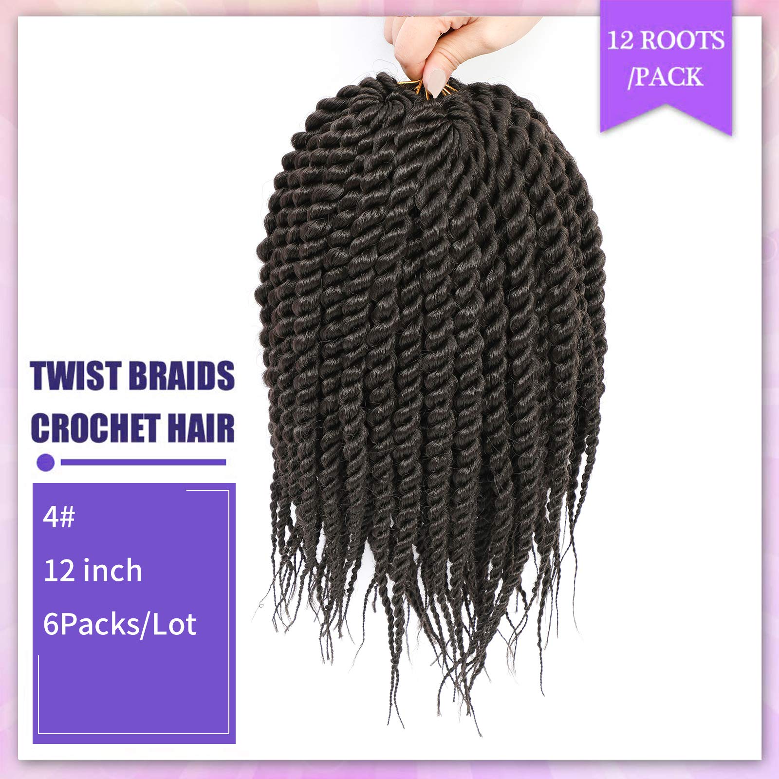 Havana Twist Crochet Hair 6 Packs 12 Inch Crochet Braids Senegalese Twist Crochet Hair Jumbo Havana Twist Crochet Braids(4#)
