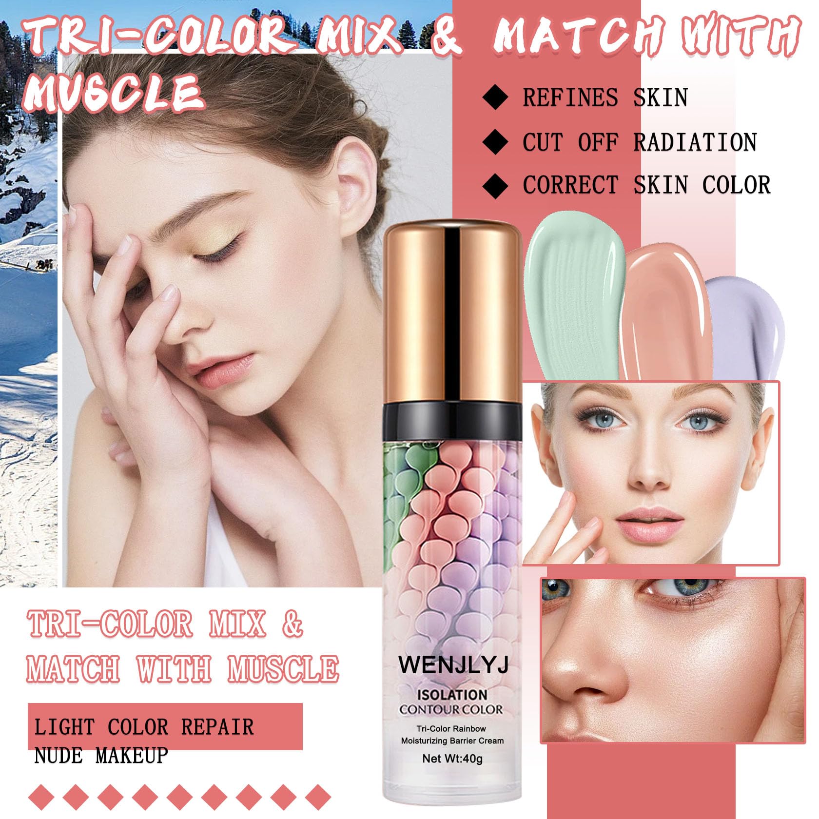 One Step Color Corrector,Isolation Cream,Moisturizing Concealer Foundation,Invisible Pore Makeup Primer,Oil Control Color Correc