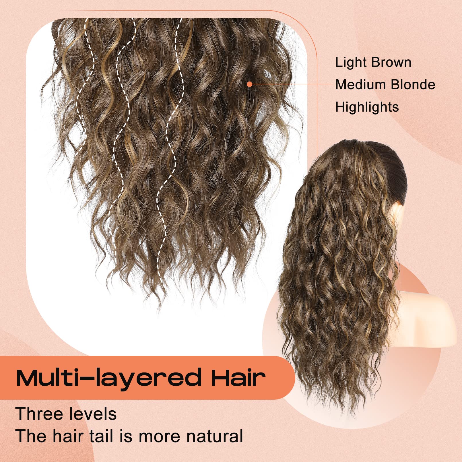 Seikea 18'' Long Claw Highlight Ponytail Extension, Pt002 Tia Multi Layered Hair Wavy Curly Fluffy Thick Jaw Clip In Hair Extens