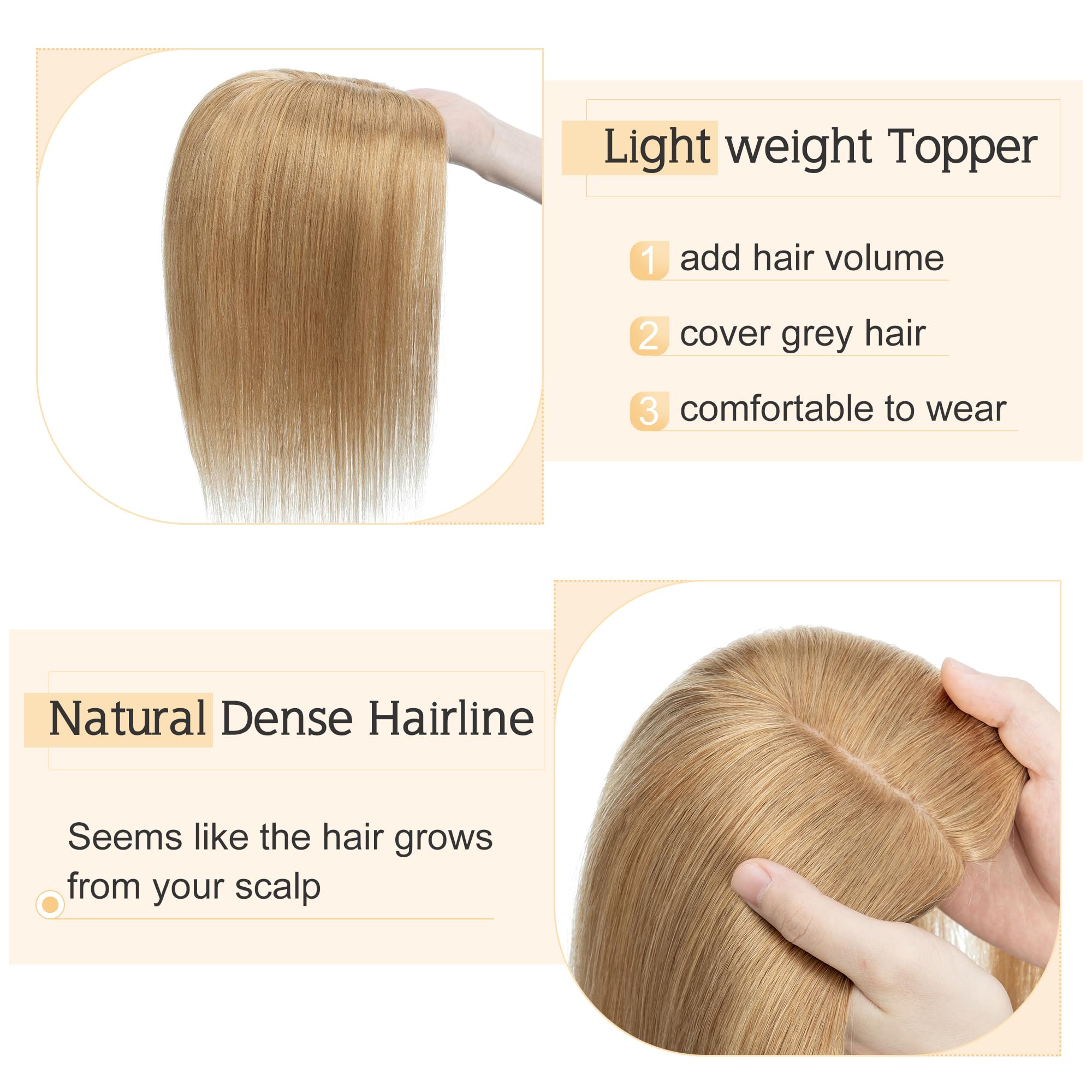 SEGO Human Hair Toppers for Women With Thinning Hair 7 * 13CM Silk Base 100% Real Human Hair Clip in Top Wiglet Hair Pieces -16