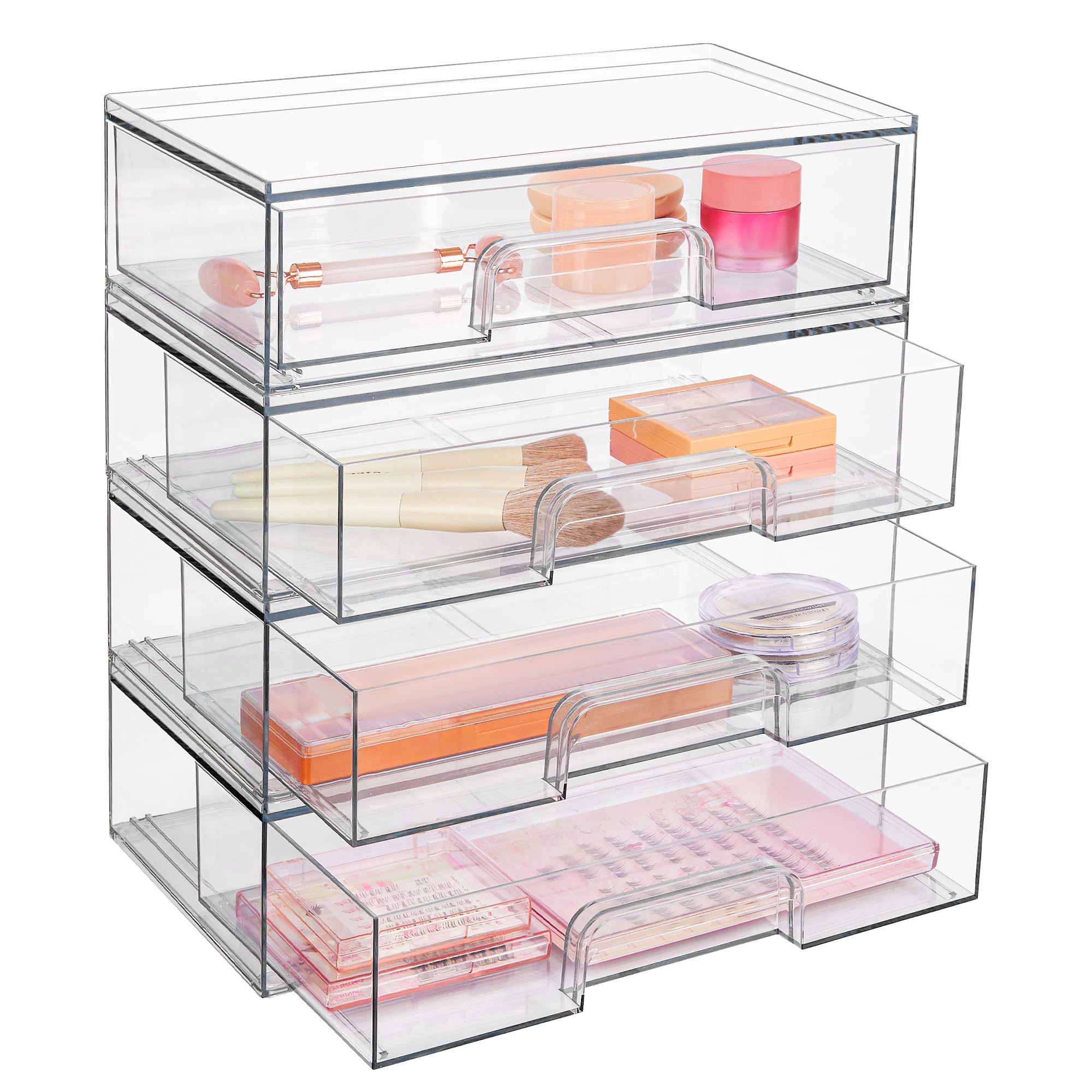 Vtopmart 12''W Clear Stackable Storage Drawers,4 Pack Acrylic Plastic Organizers Bins For Makeup Palettes, Cosmetics, And Beauty