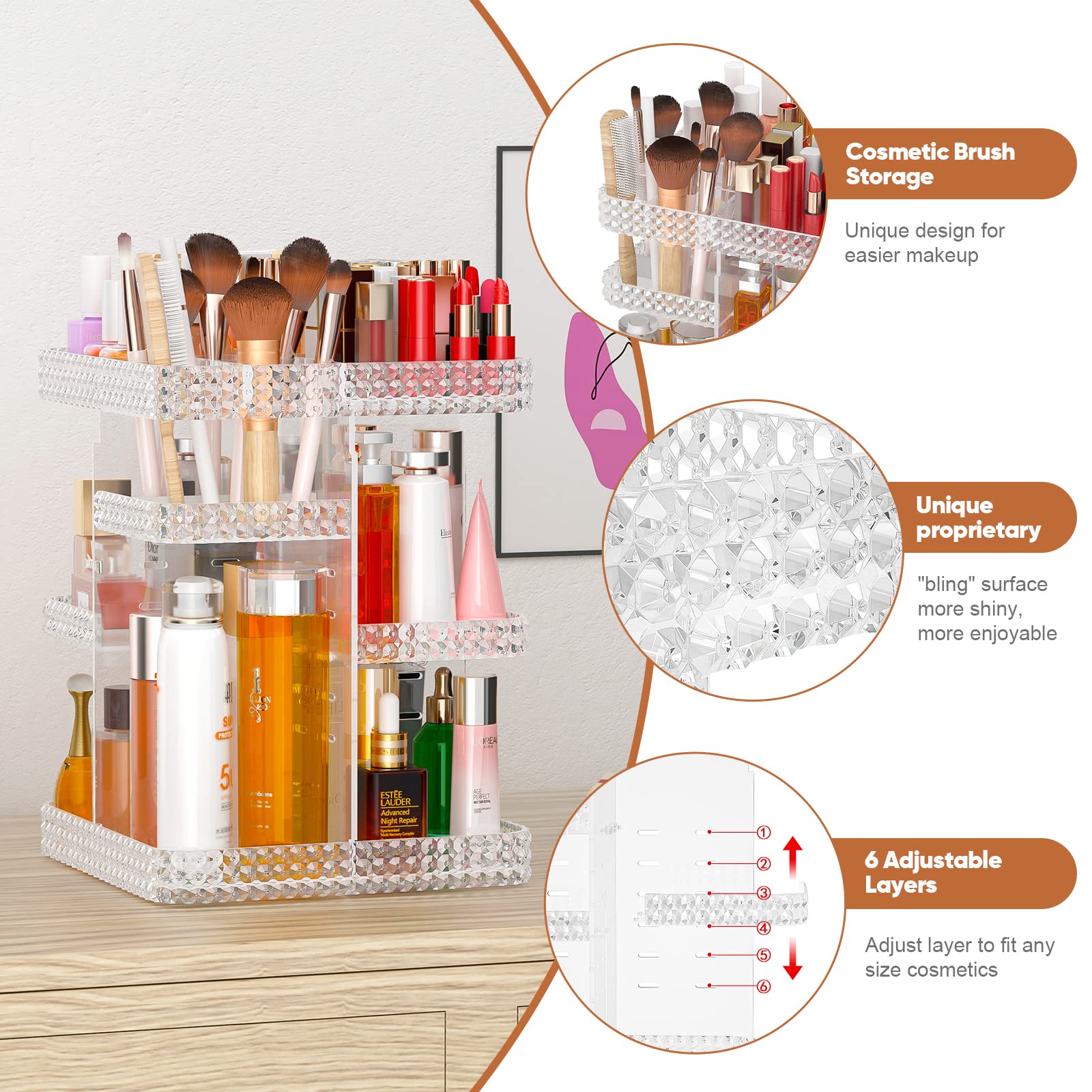 DALEMKY Makeup Organizer 360 Rotating Acrylic Clear Organizador De Perfumes, 7 Layers Large Makeup Organizers and Storage, Perfu