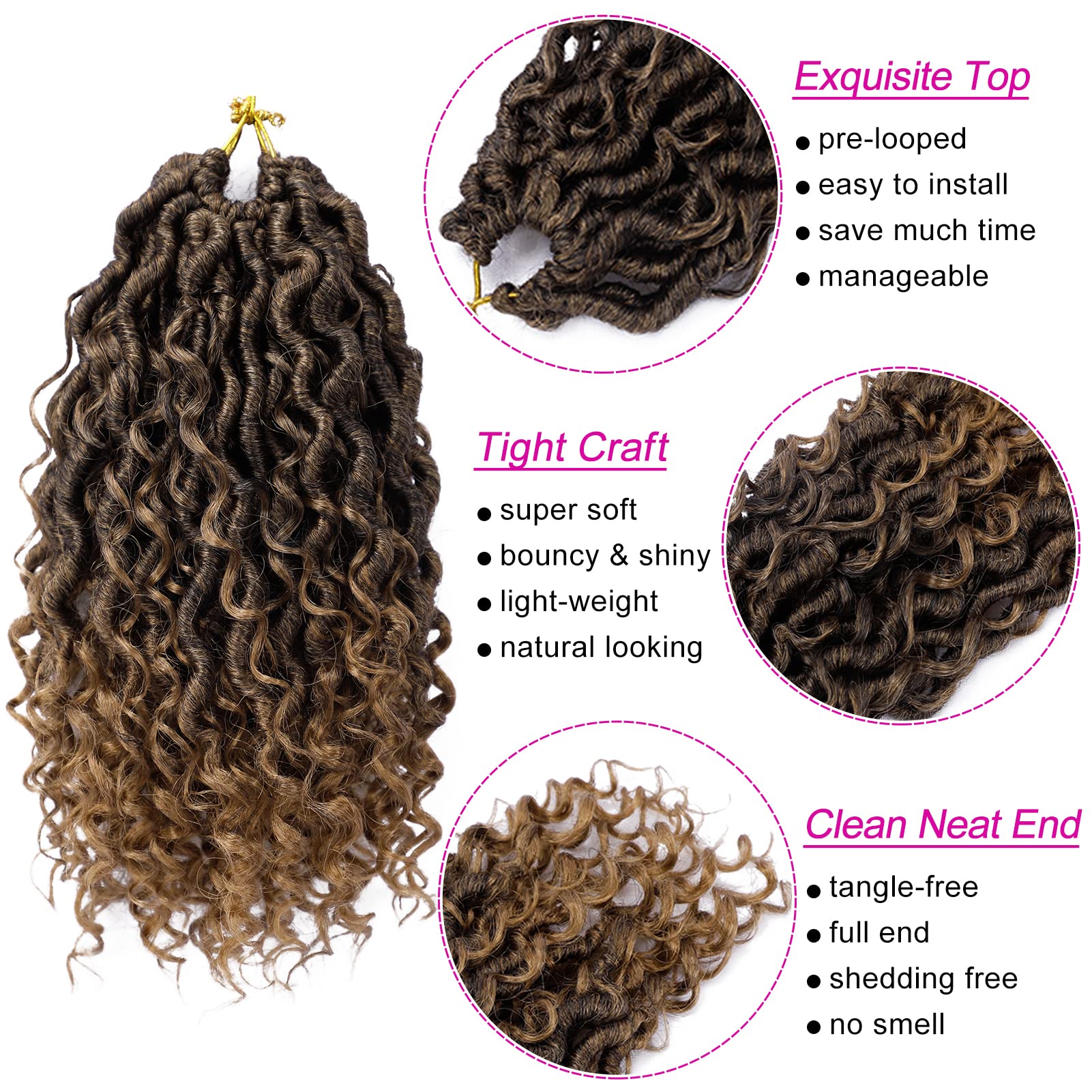 Goddess Locs Crochet Hair 18 Inch 7 Packs Ombre Boho Faux Locs Crochet Hair for Black Women Pre Looped Crochet Locs with Curly E