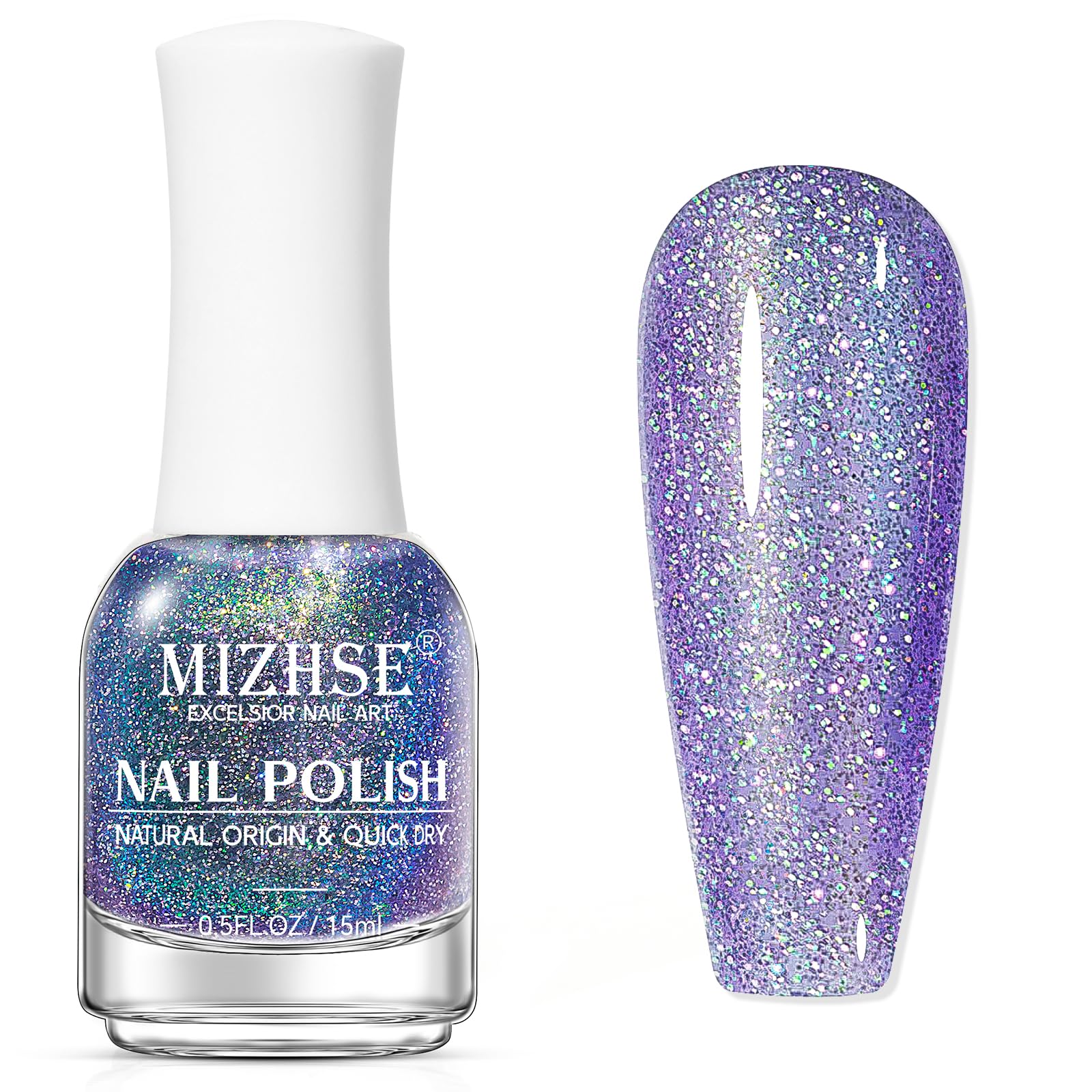 MIZHSE Quick Dry Nail Polish, Holographic Neon Purple Nail Polish Air Dry Fast, 15ml/0.5 fl oz Regular Sparkle Shimmery Oil-base