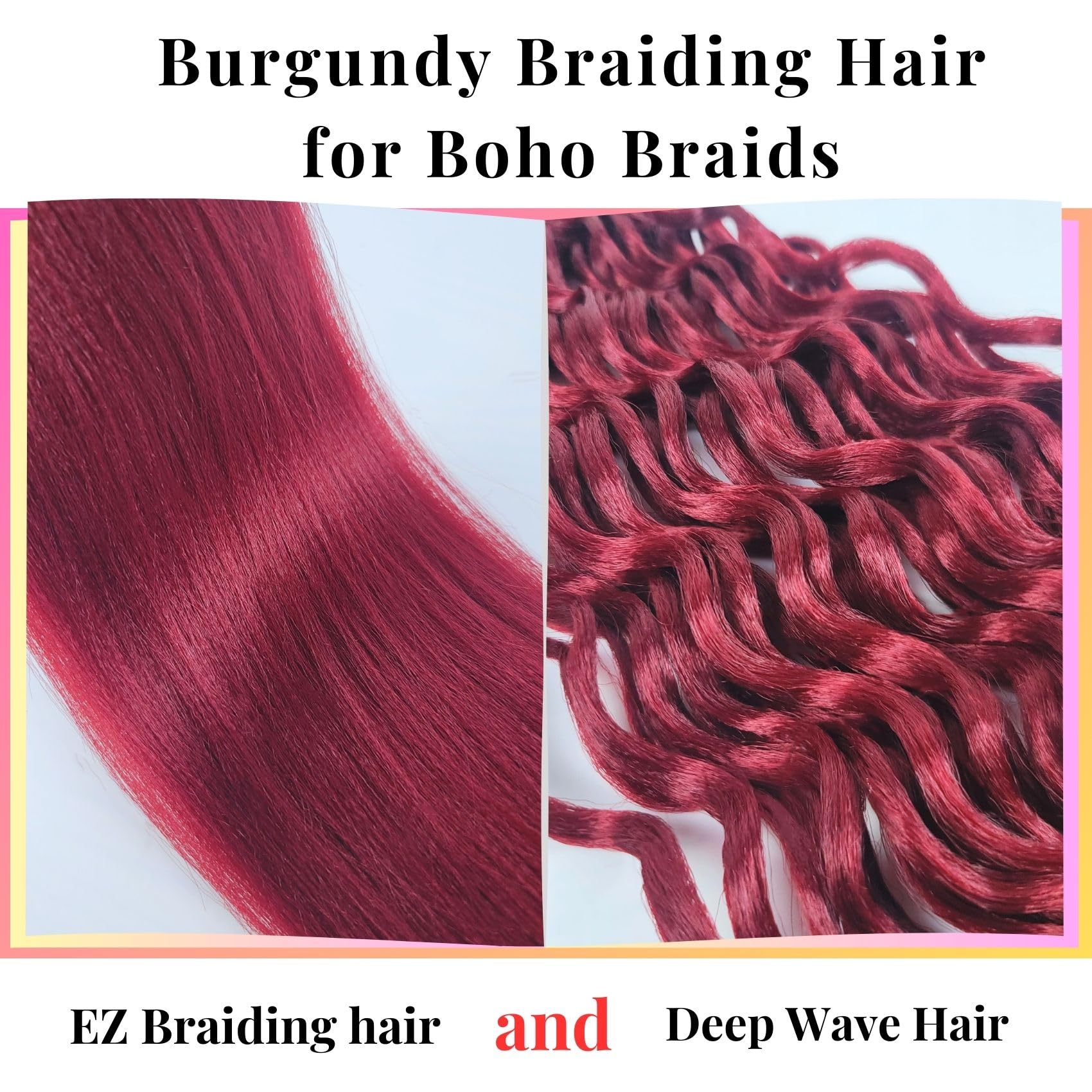 Burgundy Braiding Hair Pre Stretched For Boho Braids Synthetic Prestretched Ez Braiding Hair For Knotless Box Braids Bohemian Br