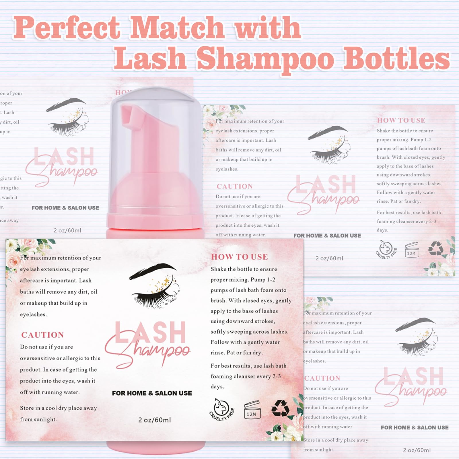 50Pcs Lash Shampoo Label Stickers For Bottle, Lash Extension Stickers For Foam Pump Bottle Lash Bath Wash Label Personalised Sti