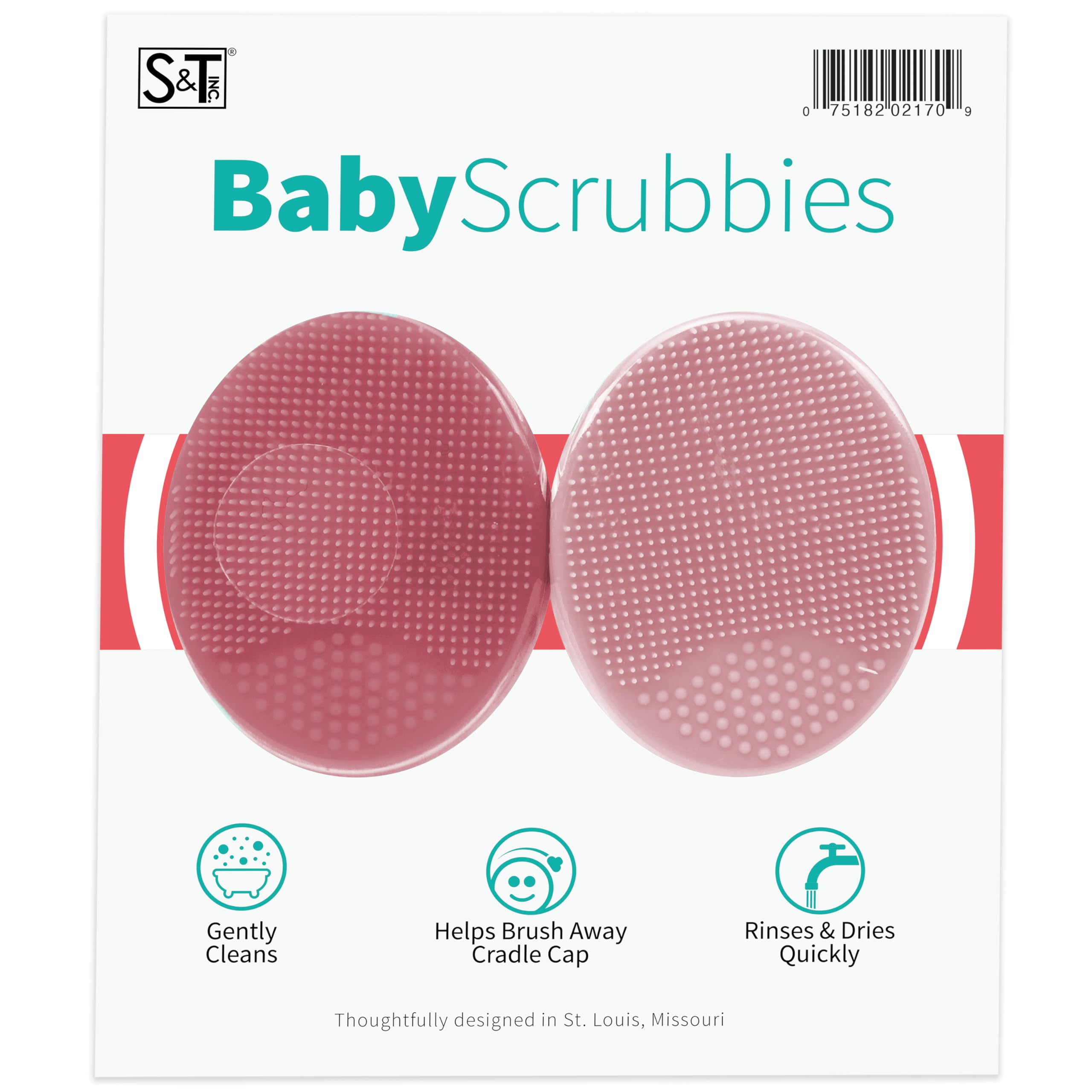 S&T Inc. Exfoliating And Massaging Cradle Cap Bath Brushes For Baby, Silicone - 2 Inch X 2.5 Inch, Pink, 2 Pack