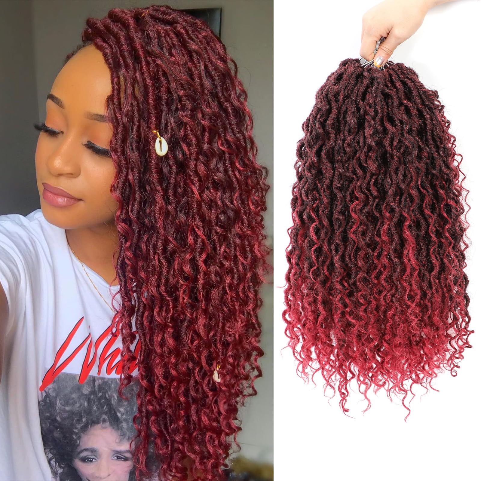 Forevery Faux Locs Crochet Hair 18 Inch Goddess Locs Crochet Hair 6Packs PreLooped Crochet Hair for Black Women,Burgundy Crochet