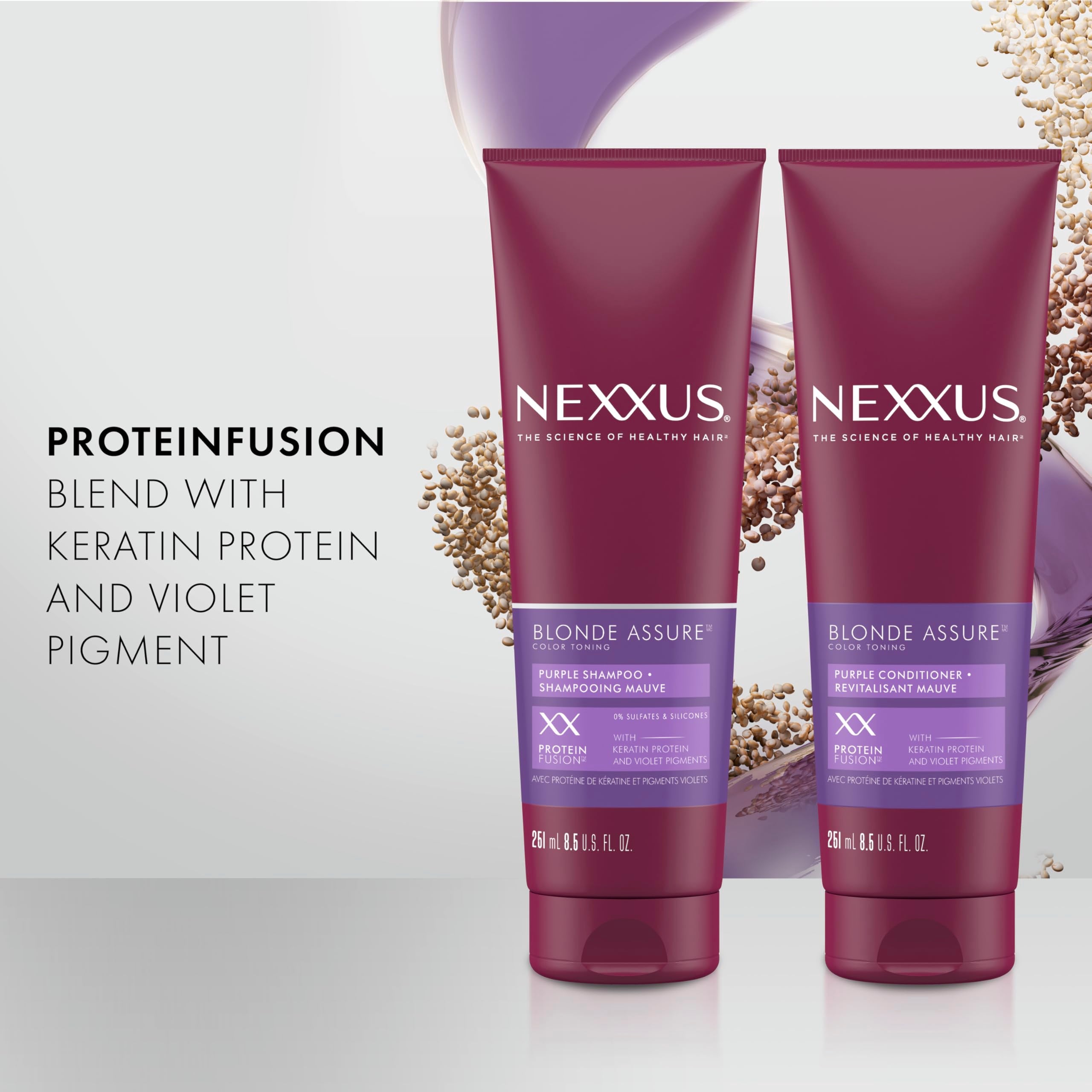 Nexxus Blonde Assure Purple Shampoo & Conditioner Color Assure 2 Pack Blonde, Bleached & Silver Hair Color Shampoo & Conditioner