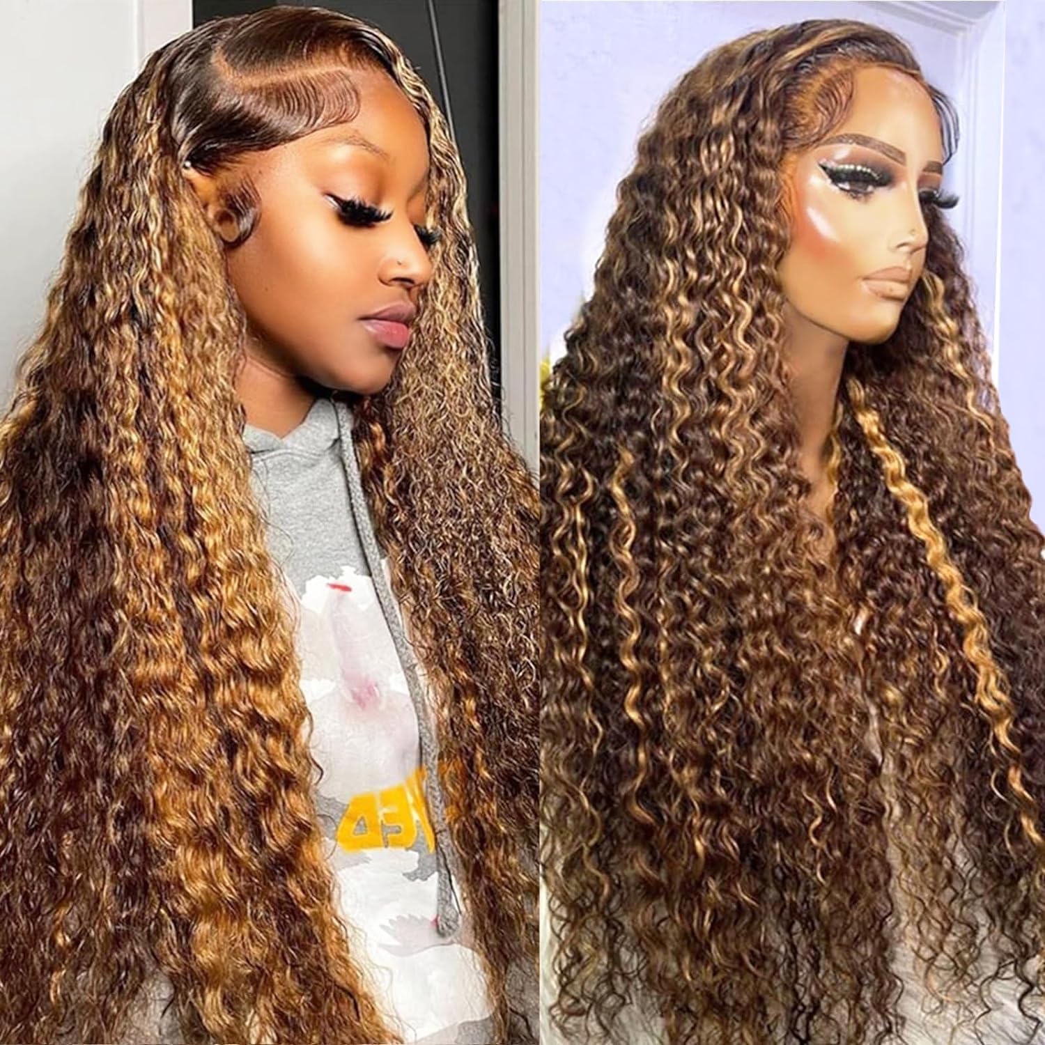 Highlight Ombre Lace Front Wigs Human Hair Deep Wave 5x5 Hd Lace Closure Wig Human Hair Honey Blonde Curly Wig Pre Plucked 180% 