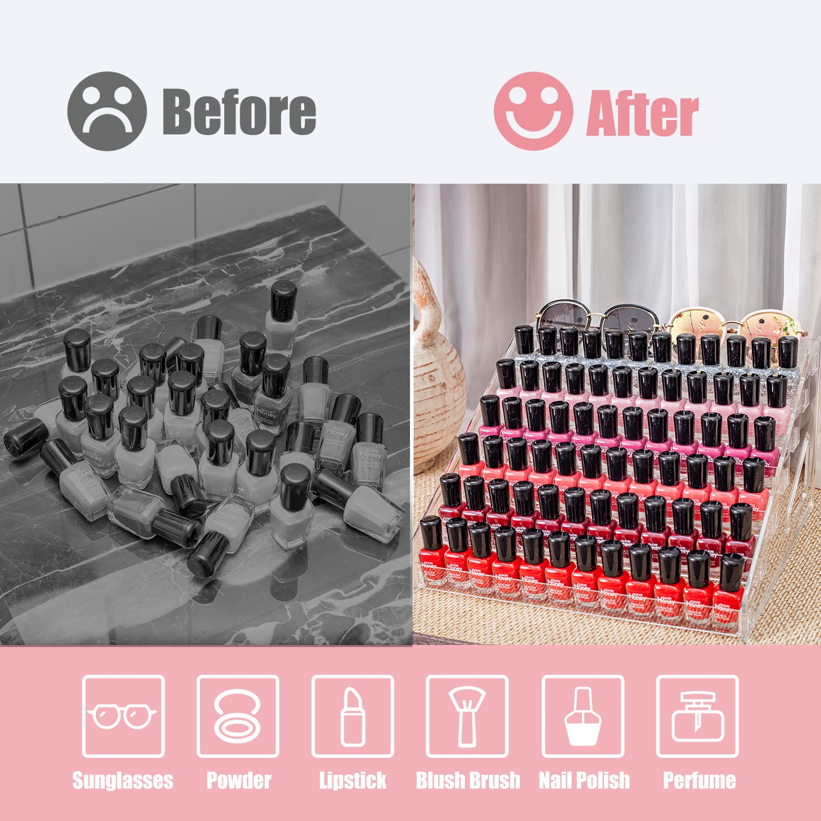 Aluyuyo Nail Polish Organizer, 7 Layers Clear Display Rack For Nail Polish Holder, Sunglasses Organizer, Essential Oils Holder,