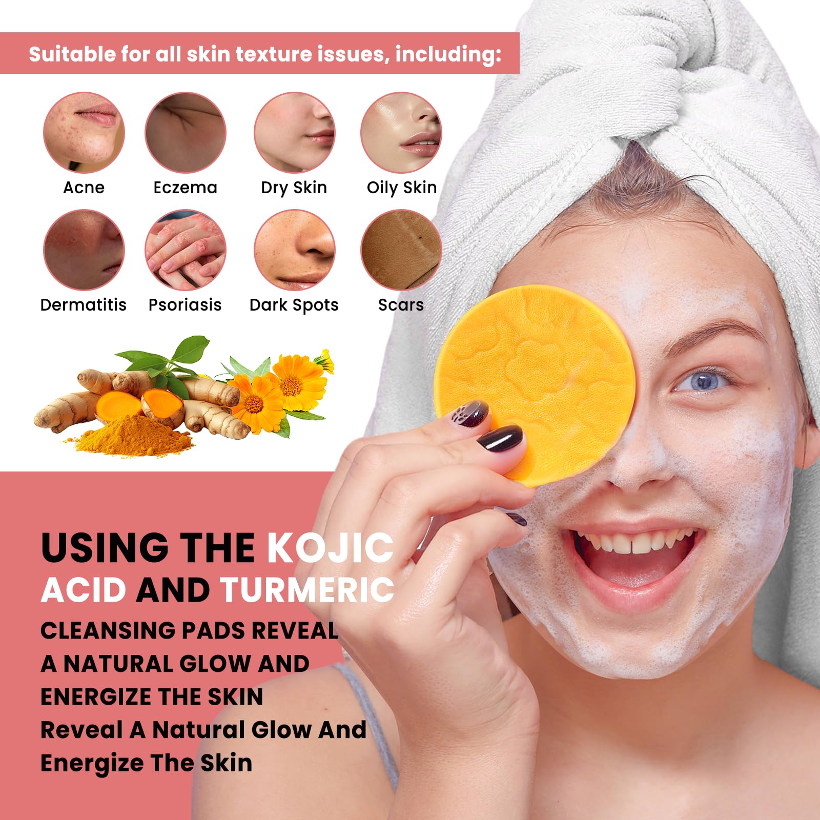 Turmeric Kojic Acid Cleansing Pads: Turmeric Cleansing Pads For Dark Spots And Exfoliating Face Scrub Pad For Deep Cleansing Oil