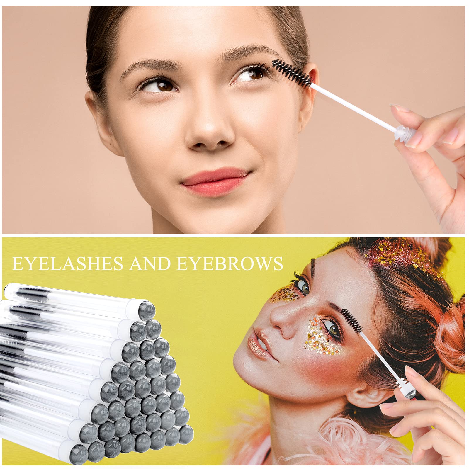 Dming 20 Pieces Disposable Mascara Brushes Eyelash Brush Lash Wand Diamond Mascara Wands with Tube Makeup Tool Lash Spoolies San