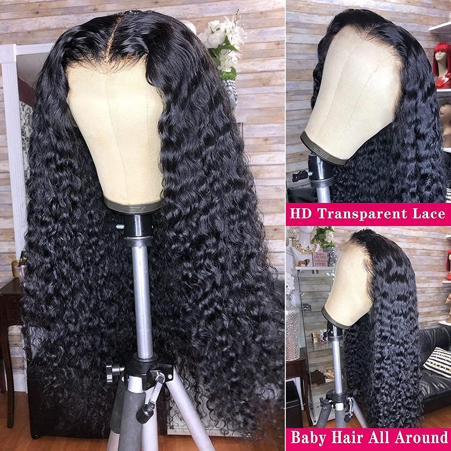 Jietai Curly Human Hair Wig 13X6 Deep Wave Lace Front Wigs Human Hair 180% Density Glueless Wigs Human Hair Pre Plucked Curly Wi