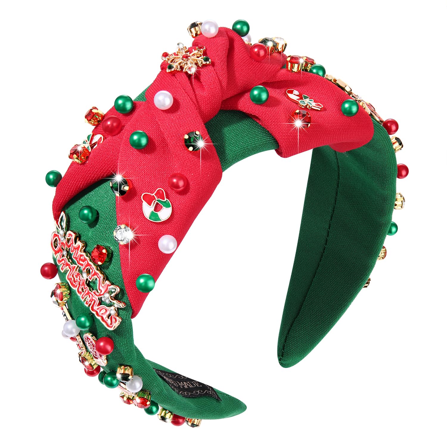 HEIDKRUEGER Jeweled Knot Headband Wide Christmas Headband JINGLE BELL Hair Hoop Party Supplies (Merry Christmas)