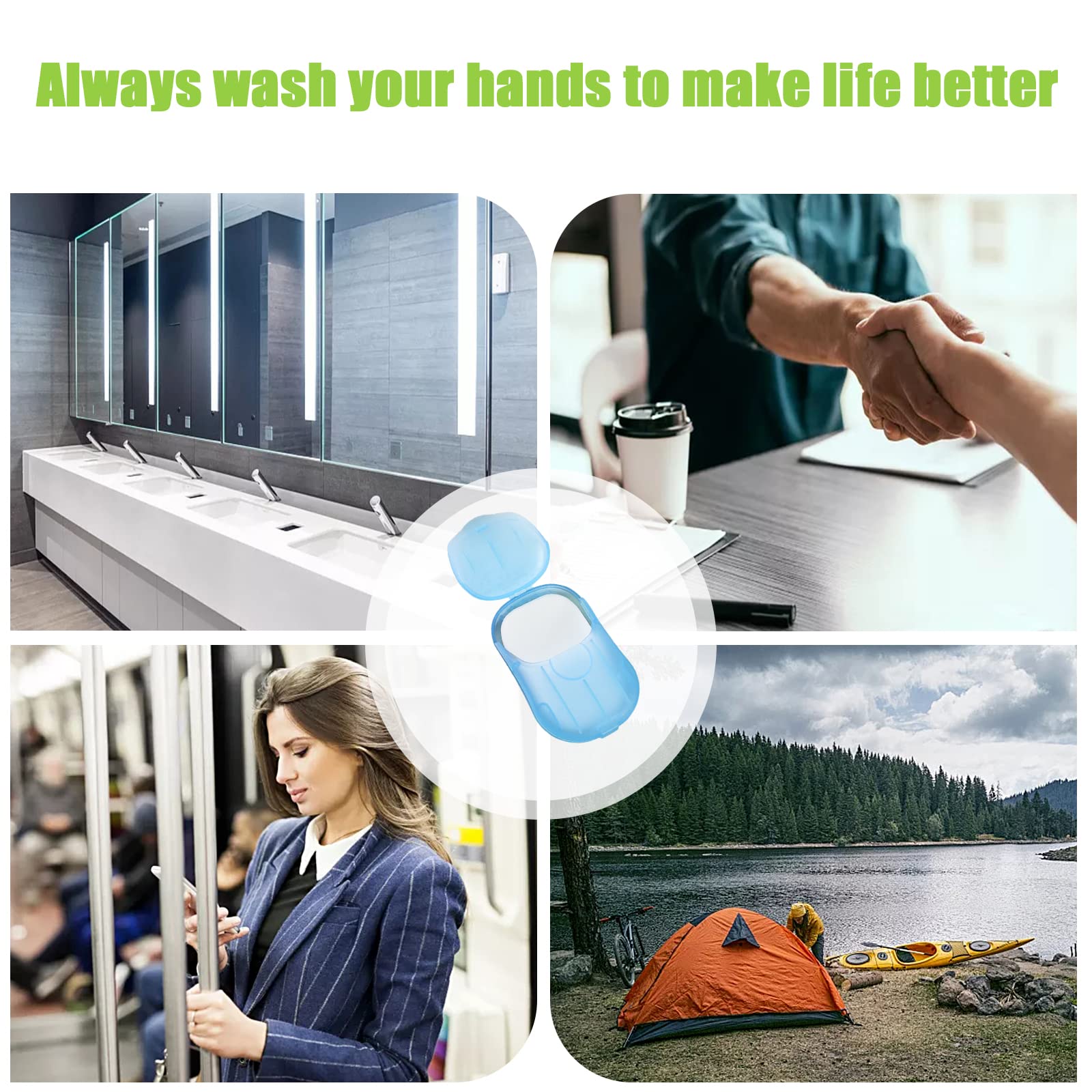 Tivansi Pack Of 12 Sets Travel Camping Hiking Washing Hand Bath Toiletry Sheets Paper Soap Slide Foaming Box (Color May Vary)