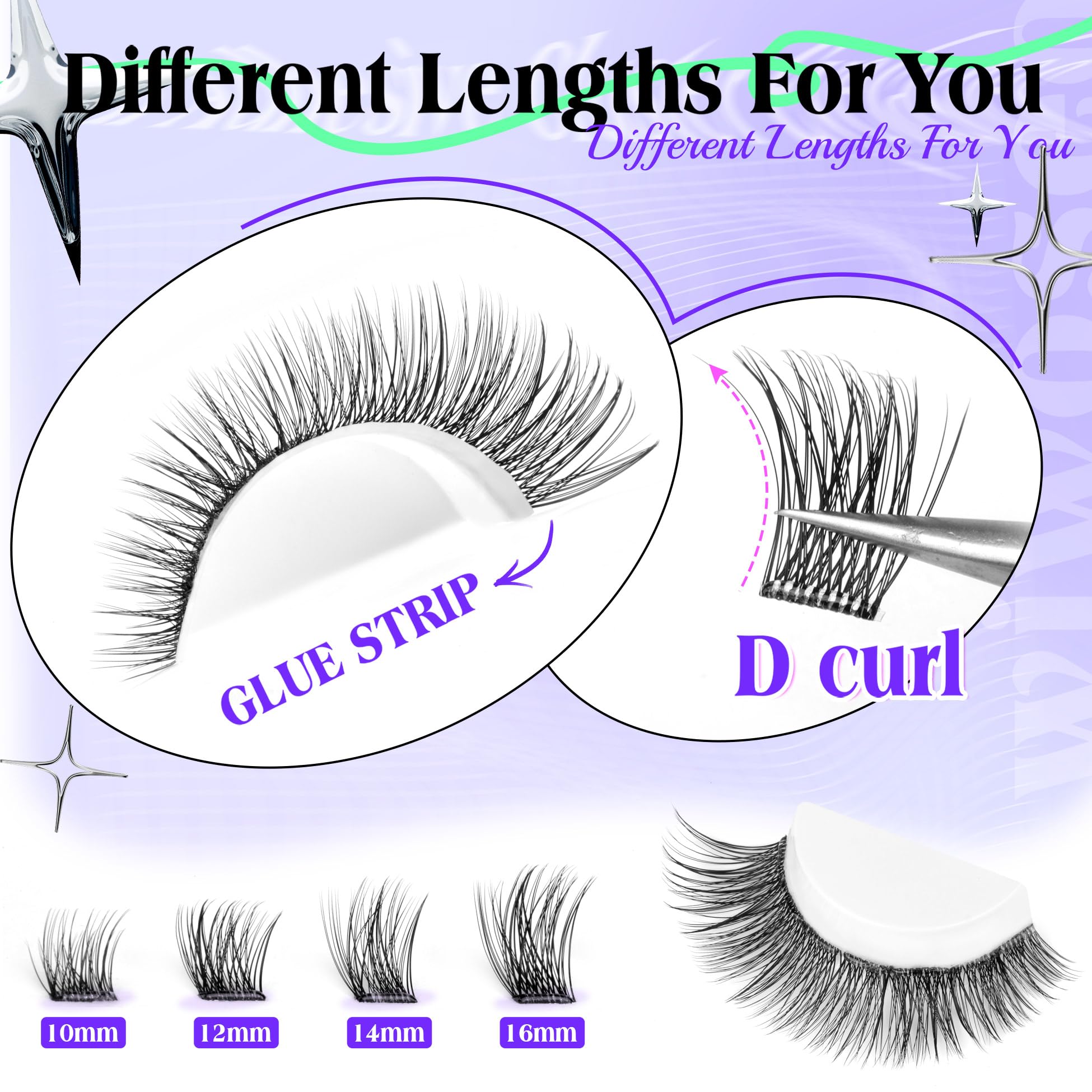 Wiwoseo Self Adhesive Lashes Clear Band Lashes Clusters No Glue Needed Self Adhesive Lash Clusters Pre Glued Eyelash Clusters Pr