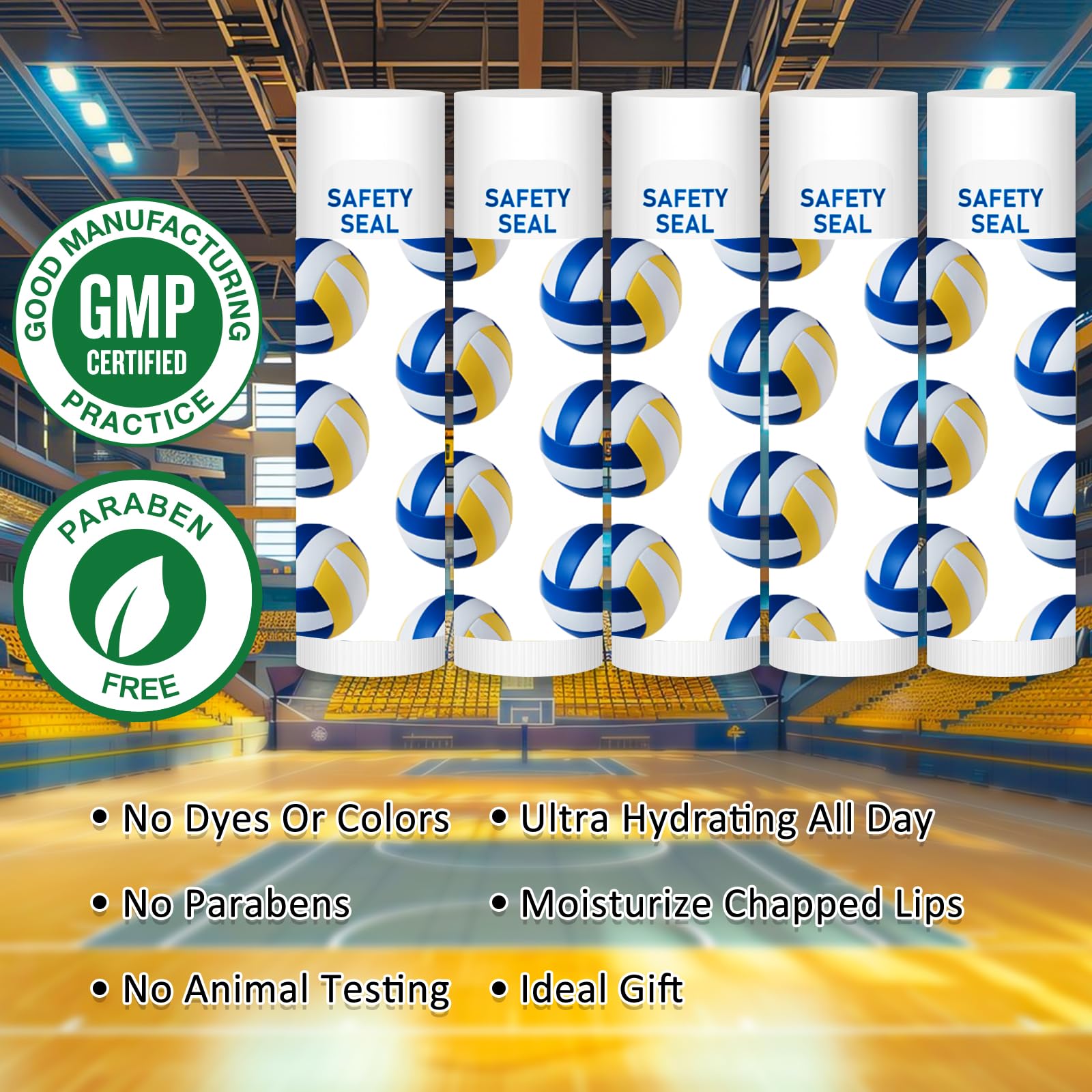 DMSKY 60 Pcs Volleyball Lip Balm Bulk, Volleyball Party Favors for Team Volleyball Gifts for Players Teen Girls Boys Sports Part
