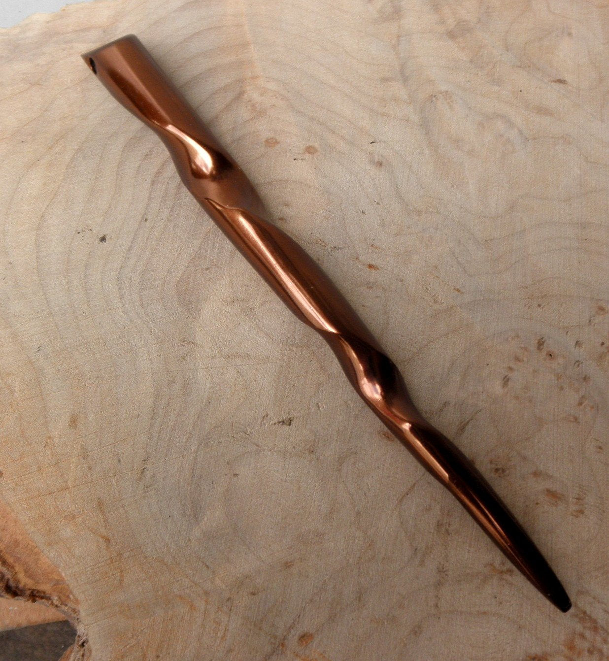 (1) Anodized Aluminum Conical Spiral 6'' Long Hair Stick Unbreakable Waterproof Pick Pic Pin Fork (Brown)