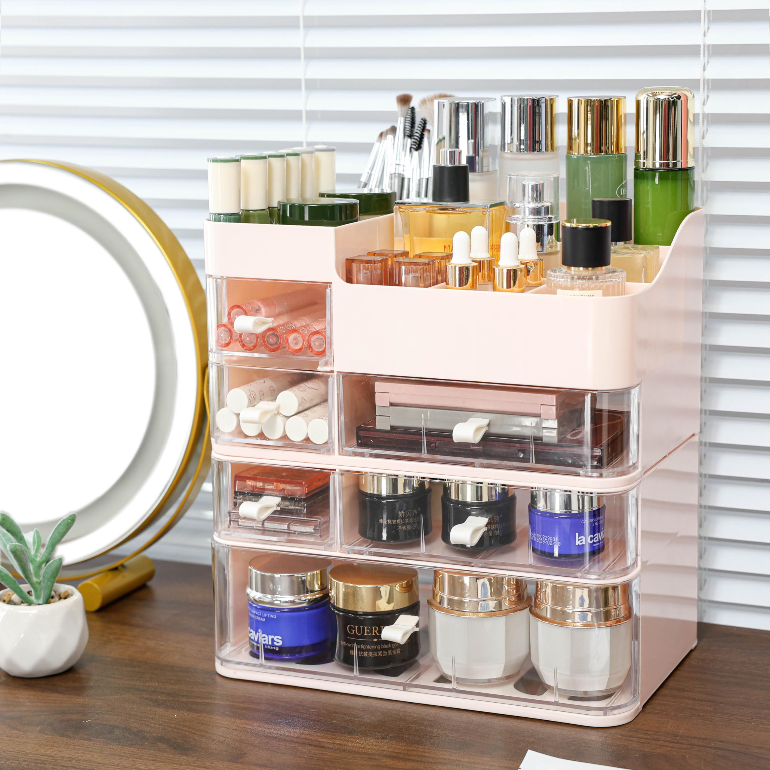 Cq Acrylic Makeup Organizer With 6 Drawers -Plastic Skincare And Cosmetic Storage For Vanity Countertop,Dresser Top Organizer Fo
