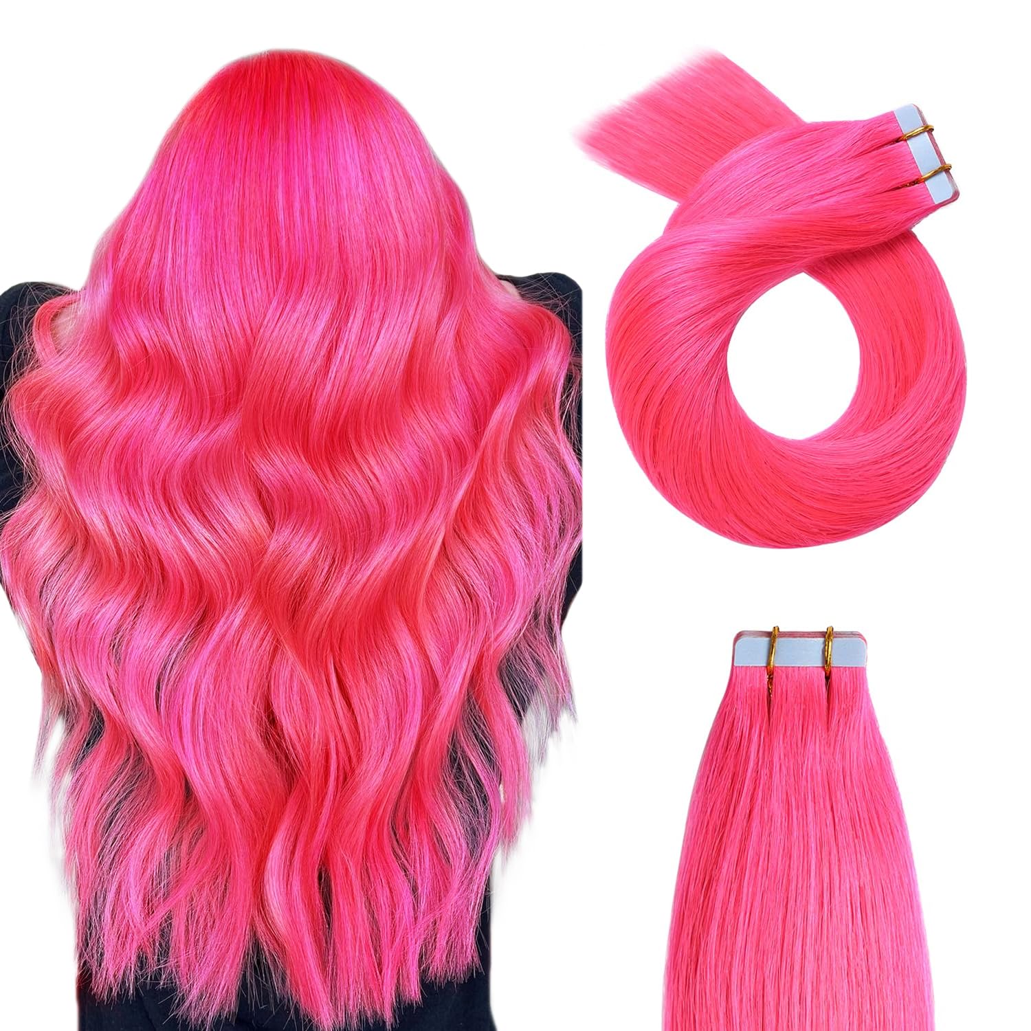 Yilite 20Pieces/Pack Pink Tape In Hair Extensions Human Hair 12Inch 40G Pink Tape In Human Hair Extensions Seamless Skin Weft Ta