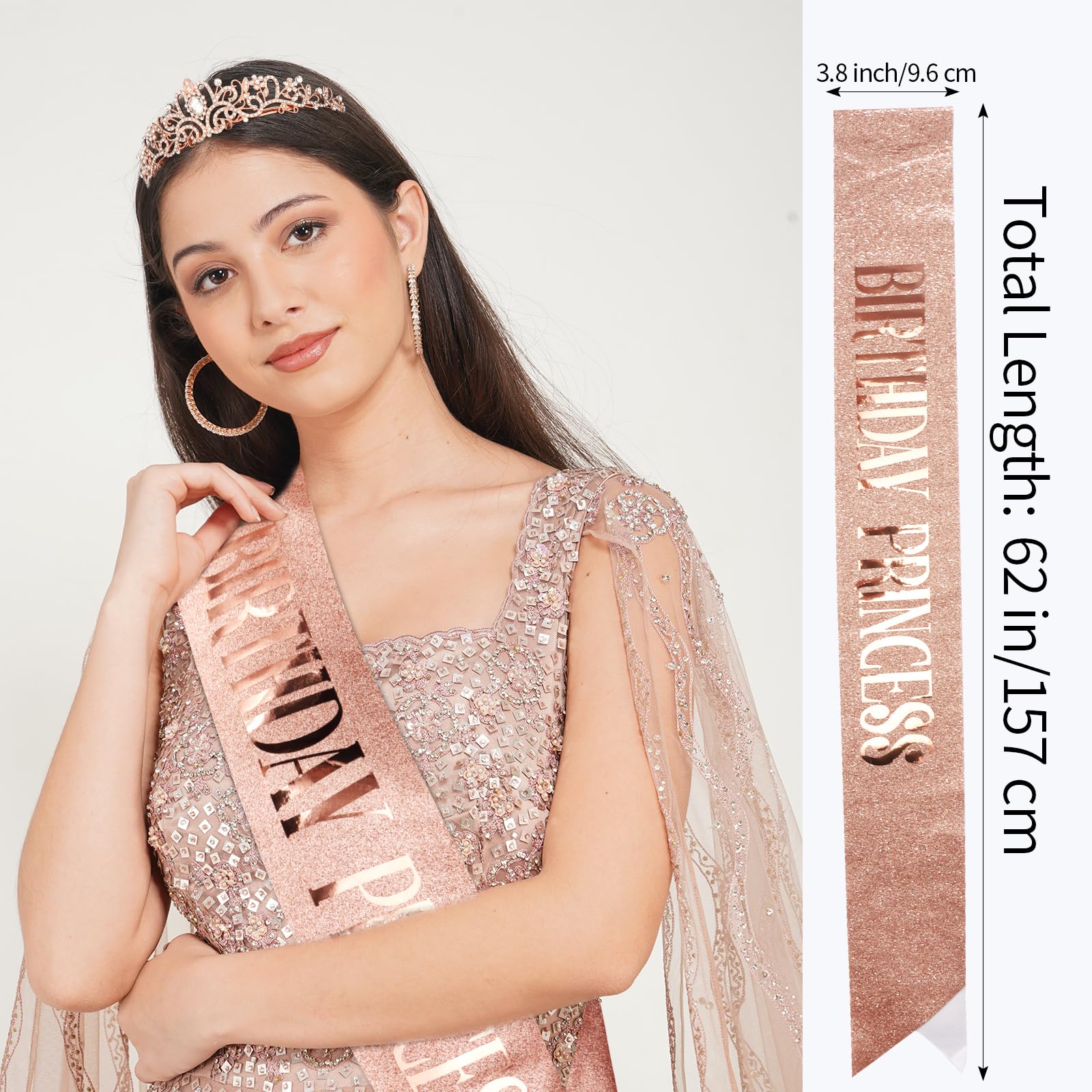 Cieher Princess Crown And Birthday Sash Set, Birthday Crown Birthday Girl Crown Birthday Tiara For Women Birthday Princess Crown