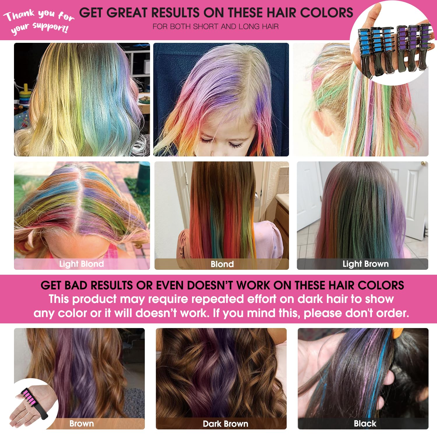 New Hair Chalk Comb Temporary DIY Hair Color for girls kids age 4 5 6 7 8 9 10 Washable Hair Chalk for Children's Day Birthday C