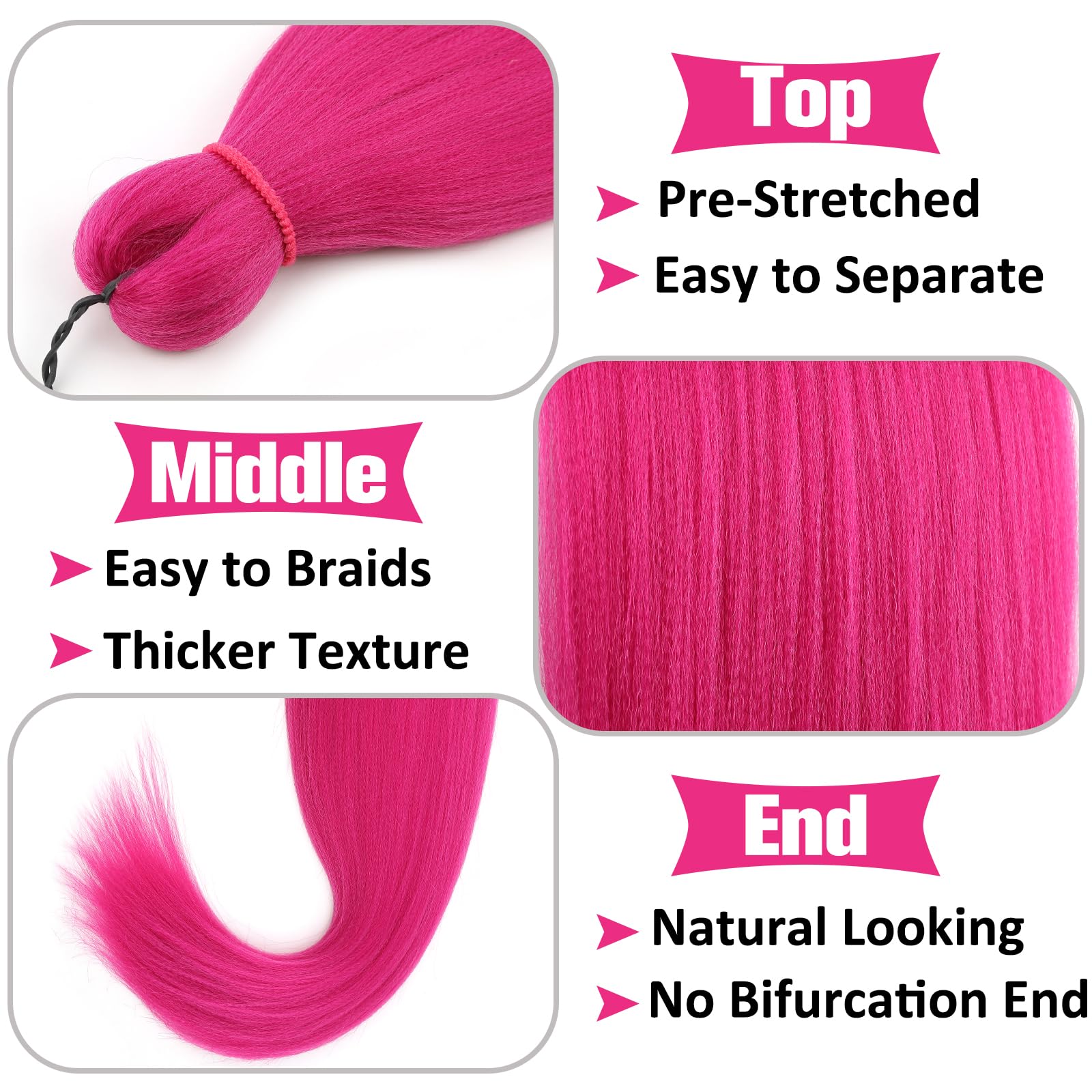 Unionbeauty Hot Pink Pre Stretched Braiding Hair 26 Inch 2 Packs Dark Pink Braiding Hair For Box Braids Yaki Texture Hot Water S