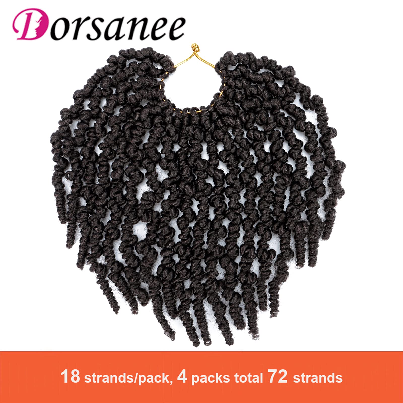 Dorsanee Pre-Twisted Spring Twist Crochet Hair 8 Inch 4 Packs Short Curly Crochet Hair Pre Looped Crochet Braids Mini Passion Tw